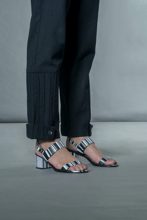 Black Pants with corded patch by Anushé Pirani with Black, Handwoven Jute Cotton, July Sale, July Sale 2023, Natural, Office Wear, Pants, Regular Fit, sale anushe pirani, Solids, The Line Tales, The Line Tales by Anushe Pirani, Womenswear at Kamakhyaa for sustainable fashion