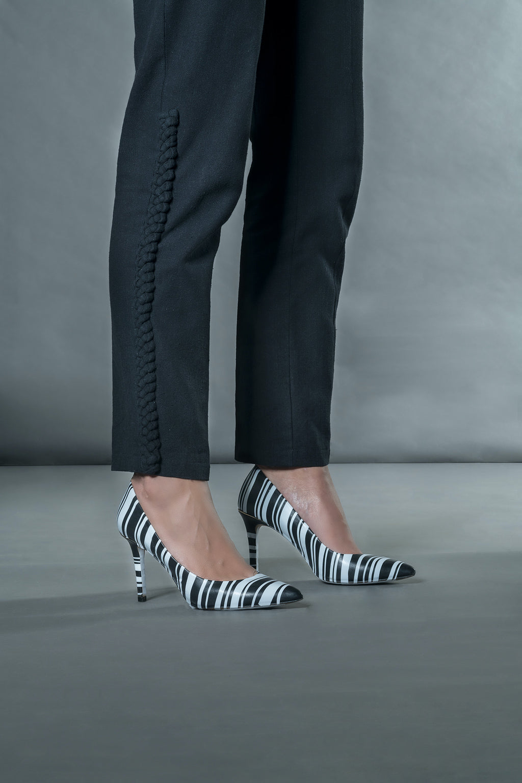 Black Braided Pants by Anushé Pirani with Black, Handwoven Jute Cotton, July Sale, July Sale 2023, Natural, Office Wear, Pants, Regular Fit, sale anushe pirani, Solids, The Line Tales, The Line Tales by Anushe Pirani, Womenswear at Kamakhyaa for sustainable fashion