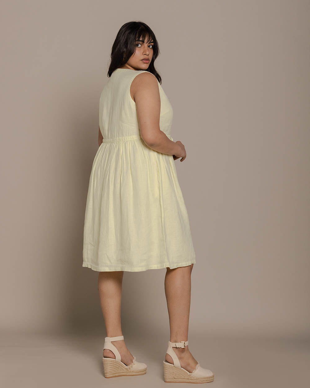 Pina Colada Season Dress - Butter Lemon by Reistor with Casual Wear, Hemp, Hemp by Reistor, Mini Dresses, Natural, Relaxed Fit, Short Dresses, Sleeveless Dresses, Solids, Womenswear, Yellow at Kamakhyaa for sustainable fashion