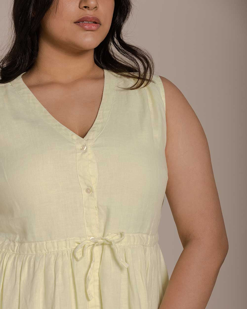 Pina Colada Season Dress - Butter Lemon by Reistor with Casual Wear, Hemp, Hemp by Reistor, Mini Dresses, Natural, Relaxed Fit, Short Dresses, Sleeveless Dresses, Solids, Womenswear, Yellow at Kamakhyaa for sustainable fashion