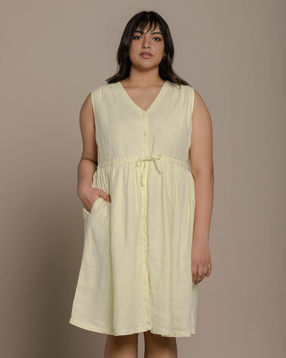 Pina Colada Season Dress - Butter Lemon by Reistor with Casual Wear, Hemp, Hemp by Reistor, Mini Dresses, Natural, Relaxed Fit, Short Dresses, Sleeveless Dresses, Solids, Womenswear, Yellow at Kamakhyaa for sustainable fashion