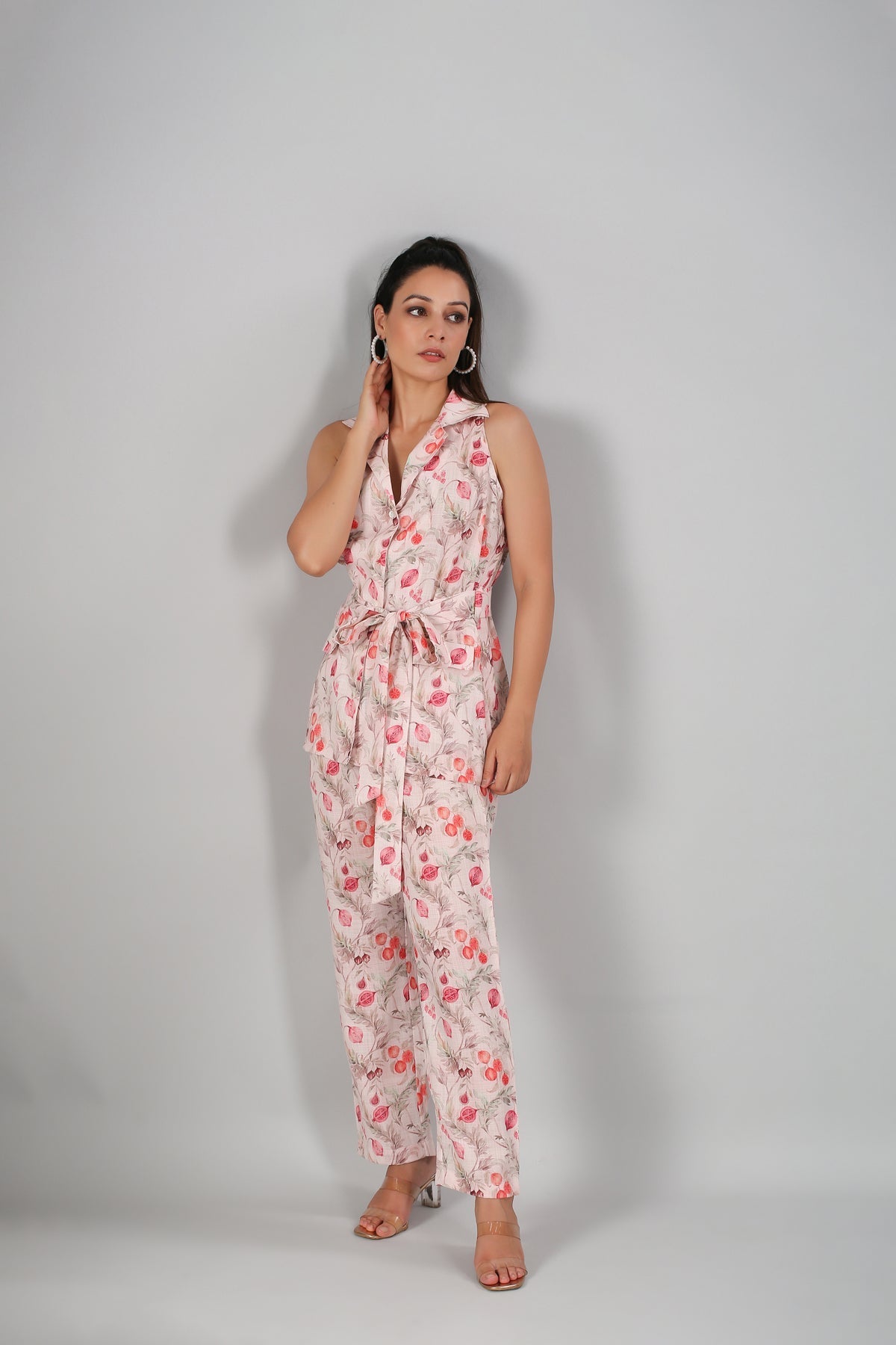 Pink Linen Co ord Set by MOH-The Eternal Dhaga with Cotton, Linen, Moh-The eternal Dhaga, Multicolor, Natural, Office Wear, Office Wear Co-ords, Pink, Prints, Slim Fit, Womenswear at Kamakhyaa for sustainable fashion