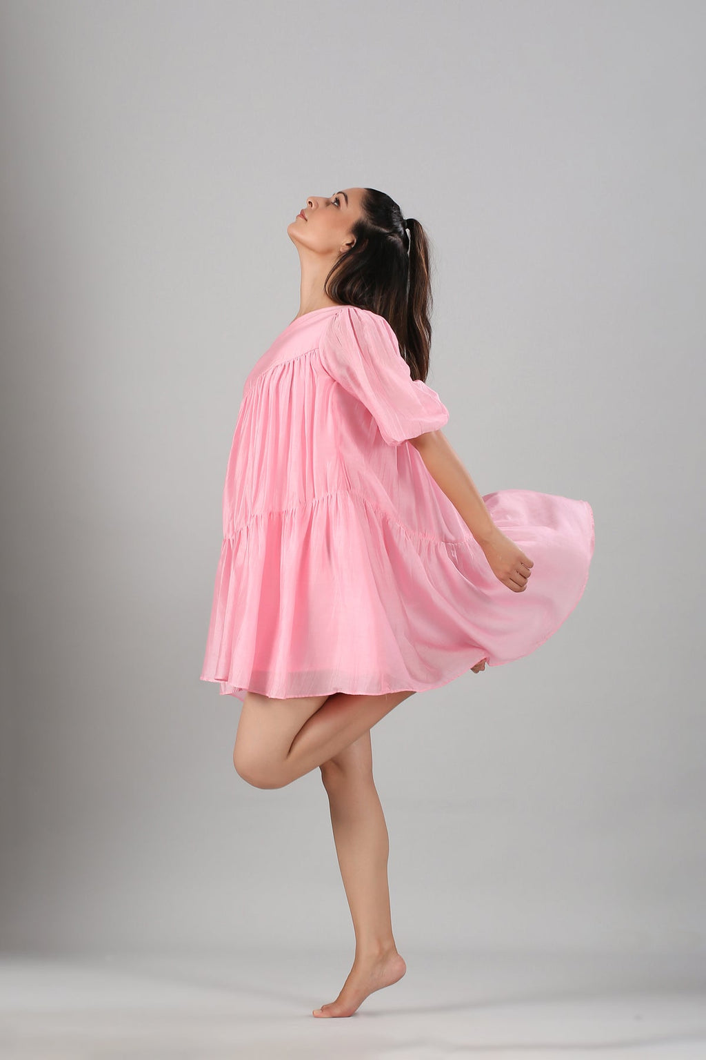 Pink Off Shoulder Dress by MOH-The Eternal Dhaga with Casual Wear, Cotton, Moh-The eternal Dhaga, Natural, Off-Shoulder Dresses, Pink, Relaxed Fit, Solids, Womenswear at Kamakhyaa for sustainable fashion