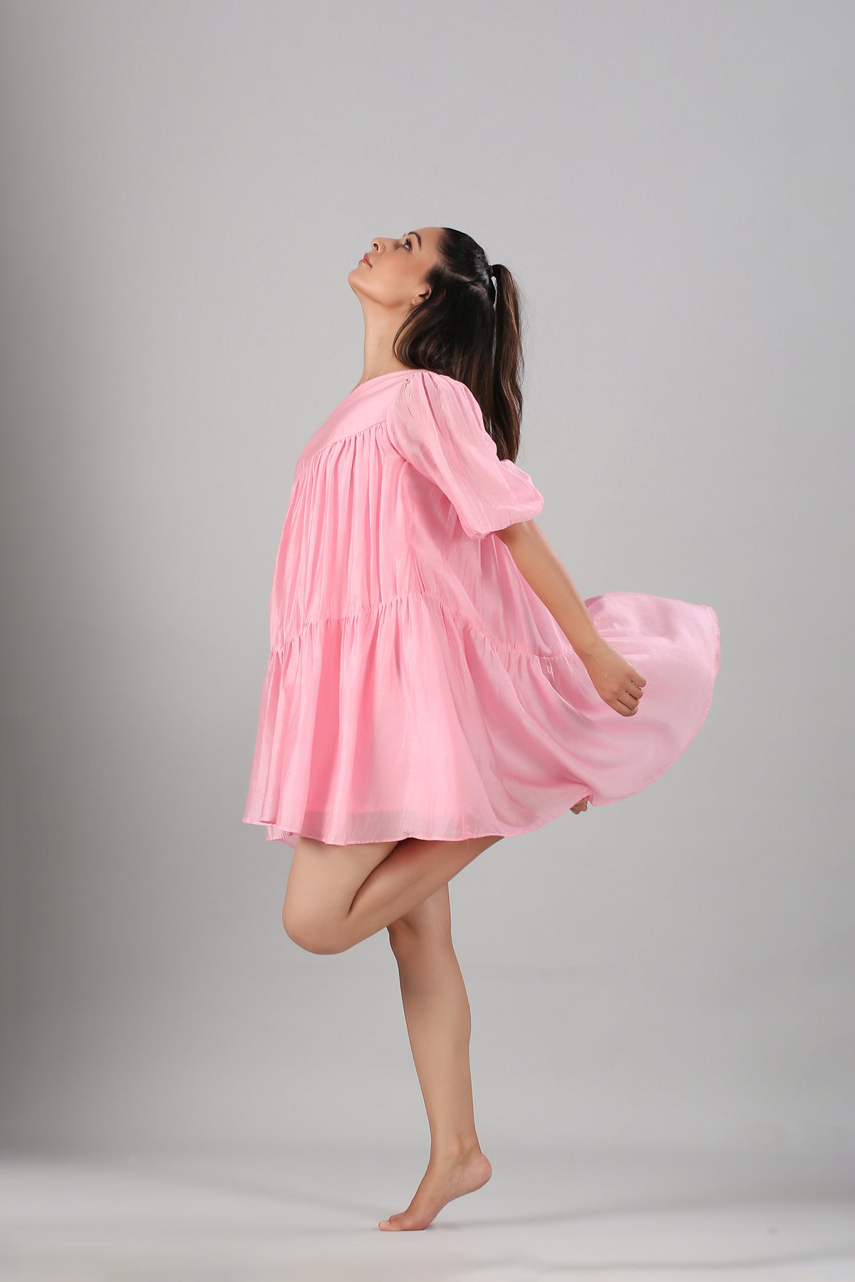 Pink Off Shoulder Dress by MOH-The Eternal Dhaga with Casual Wear, Cotton, Moh-The eternal Dhaga, Natural, Off-Shoulder Dresses, Pink, Relaxed Fit, Solids, Womenswear at Kamakhyaa for sustainable fashion