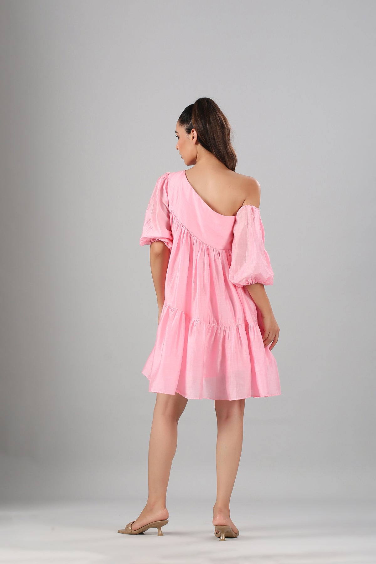 Pink Off Shoulder Dress by MOH-The Eternal Dhaga with Casual Wear, Cotton, Moh-The eternal Dhaga, Natural, Off-Shoulder Dresses, Pink, Relaxed Fit, Solids, Womenswear at Kamakhyaa for sustainable fashion