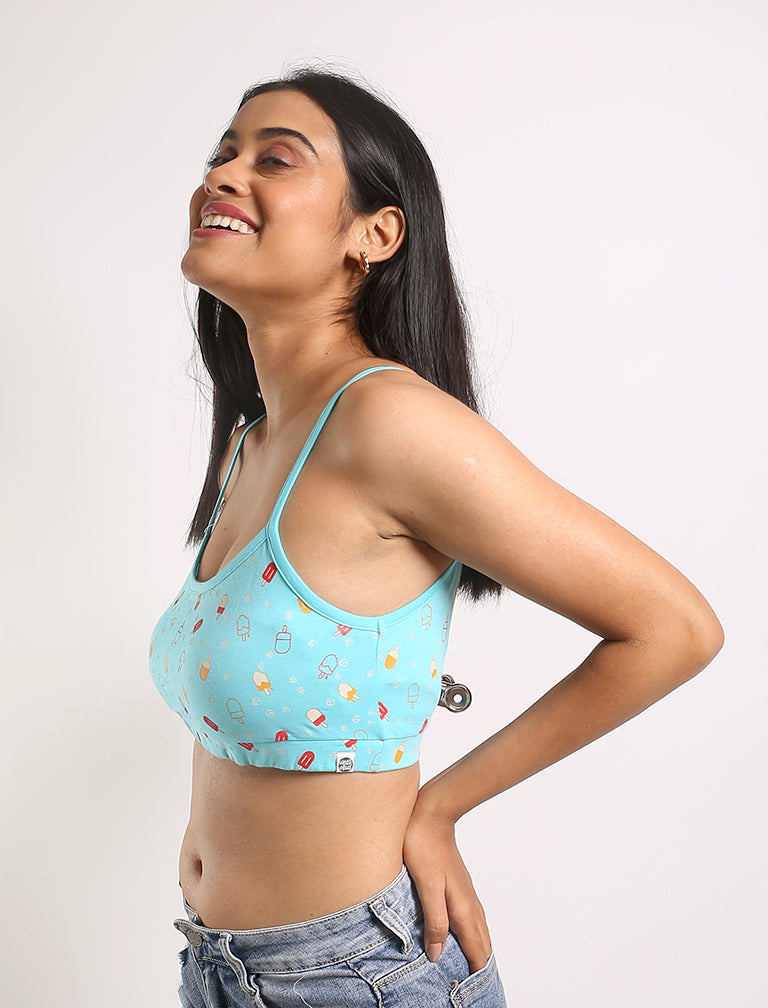 Blue Printed Bralette by Wear Equal with Blue, bralette, Bralette Tops, Bras, Casual Wear, lingerie, Organic, Organic Cotton, Prints, Regular Fit, Womenswear at Kamakhyaa for sustainable fashion
