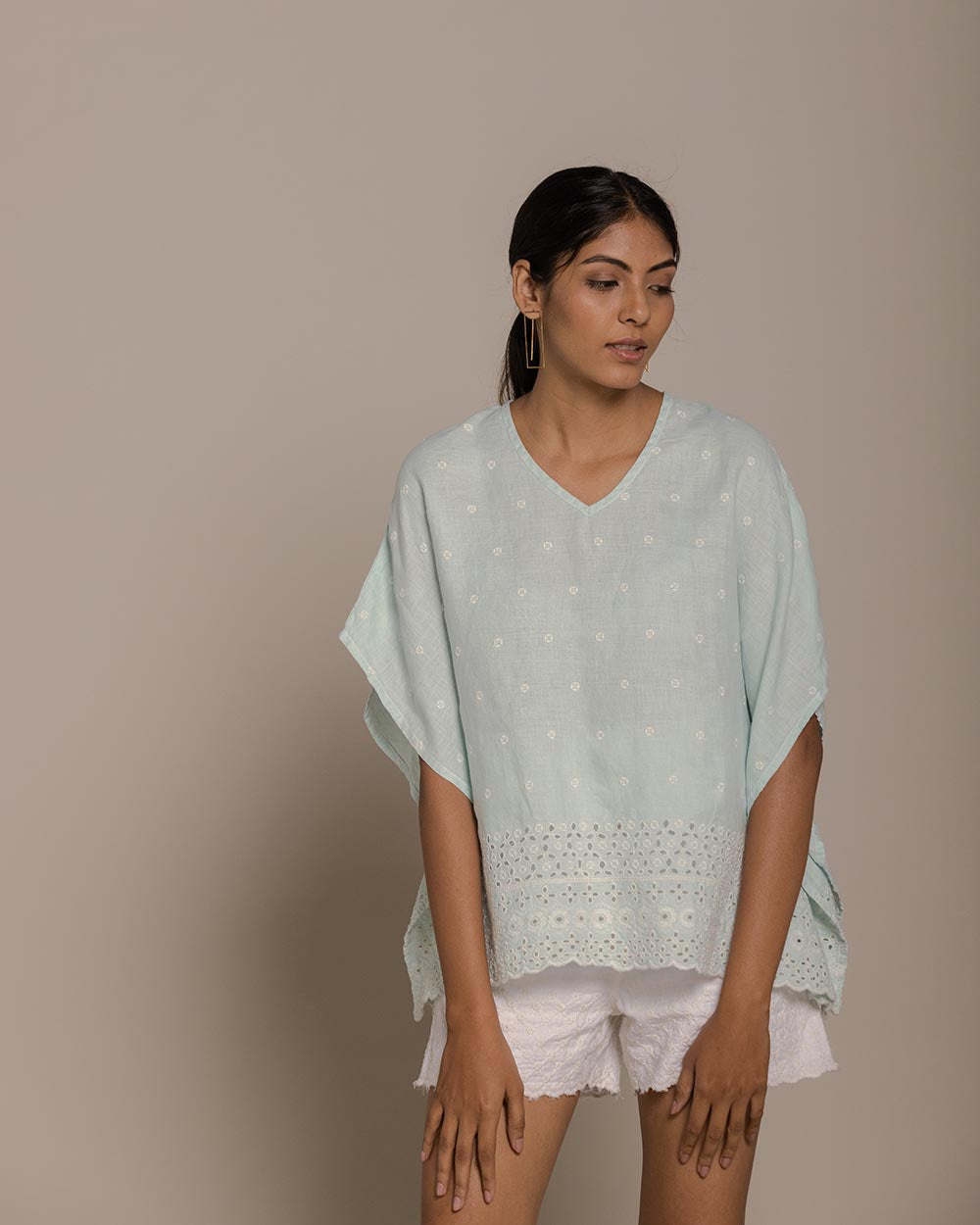 Popsicles & Carousels Kaftan Top - Sage Mint by Reistor with Blue, Casual Wear, Embroidered, Hemp, Hemp by Reistor, Kaftans, Natural, Tops, Womenswear at Kamakhyaa for sustainable fashion