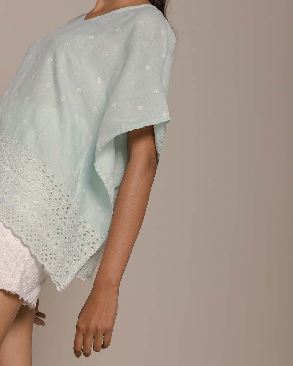 Popsicles & Carousels Kaftan Top - Sage Mint by Reistor with Blue, Casual Wear, Embroidered, Hemp, Hemp by Reistor, Kaftans, Natural, Tops, Womenswear at Kamakhyaa for sustainable fashion
