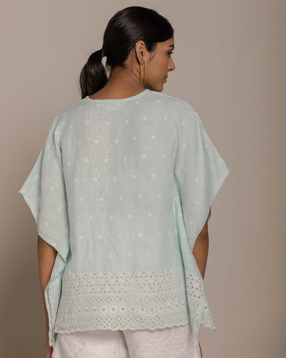 Popsicles & Carousels Kaftan Top - Sage Mint by Reistor with Blue, Casual Wear, Embroidered, Hemp, Hemp by Reistor, Kaftans, Natural, Tops, Womenswear at Kamakhyaa for sustainable fashion