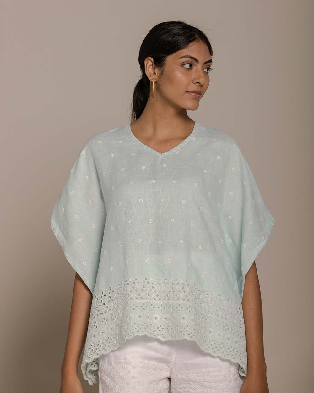 Popsicles & Carousels Kaftan Top - Sage Mint by Reistor with Blue, Casual Wear, Embroidered, Hemp, Hemp by Reistor, Kaftans, Natural, Tops, Womenswear at Kamakhyaa for sustainable fashion