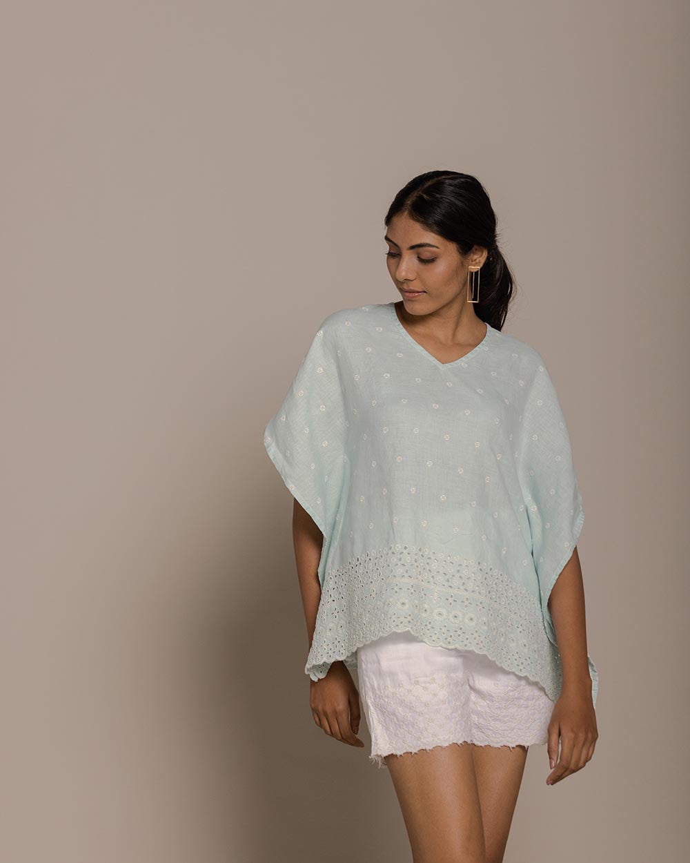 Popsicles & Carousels Kaftan Top - Sage Mint by Reistor with Blue, Casual Wear, Embroidered, Hemp, Hemp by Reistor, Kaftans, Natural, Tops, Womenswear at Kamakhyaa for sustainable fashion