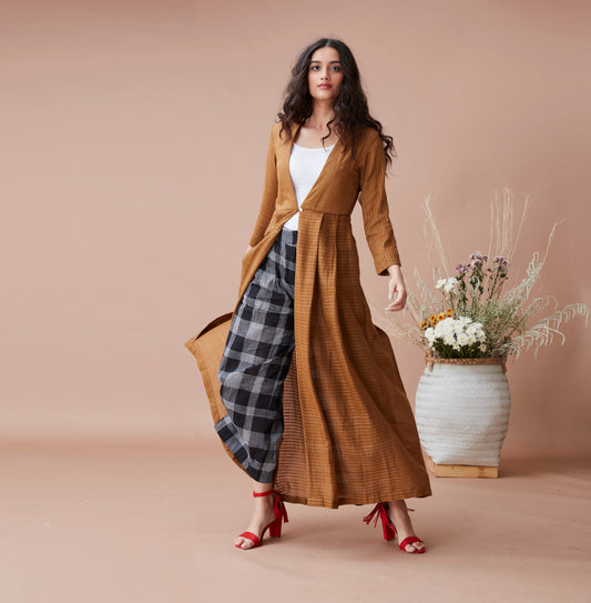 Brown Cotton Shrug by Dan Ba with Brown, Cotton, fall, July Sale, July Sale 2023, Natural, Relaxed Fit, Resort Wear, Shrugs, Solids, Womenswear at Kamakhyaa for sustainable fashion