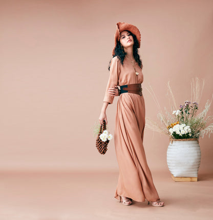 Beige Maxi Dress by Dan Ba with Beige, Cotton, July Sale, July Sale 2023, Maxi Dresses, Natural, Relaxed Fit, Resort Wear, Solids, Womenswear at Kamakhyaa for sustainable fashion