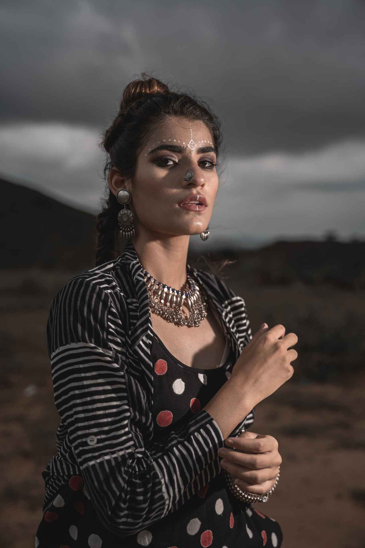 Printed Cotton Top With Block Printed Cape And Palazzo - Set Of 3 by Keva with Black, Block Prints, Cape, Co-ord Sets, Cotton, Natural, Relaxed Fit, Resort Wear, Vacation, Vacation Co-ords, Wild Child, Womenswear at Kamakhyaa for sustainable fashion