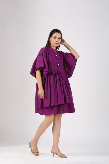 Purple Mini Dress by MOH-The Eternal Dhaga with Casual Wear, Cotton, Mini Dresses, Moh-The eternal Dhaga, Natural, Purple, Relaxed Fit, Shirt Dresses, Solids, Womenswear at Kamakhyaa for sustainable fashion