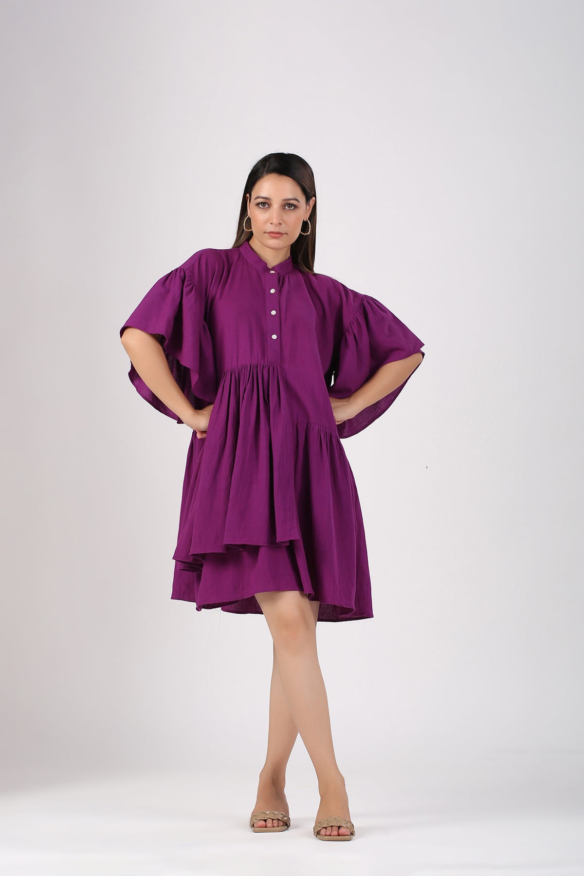 Purple Mini Dress by MOH-The Eternal Dhaga with Casual Wear, Cotton, Mini Dresses, Moh-The eternal Dhaga, Natural, Purple, Relaxed Fit, Shirt Dresses, Solids, Womenswear at Kamakhyaa for sustainable fashion