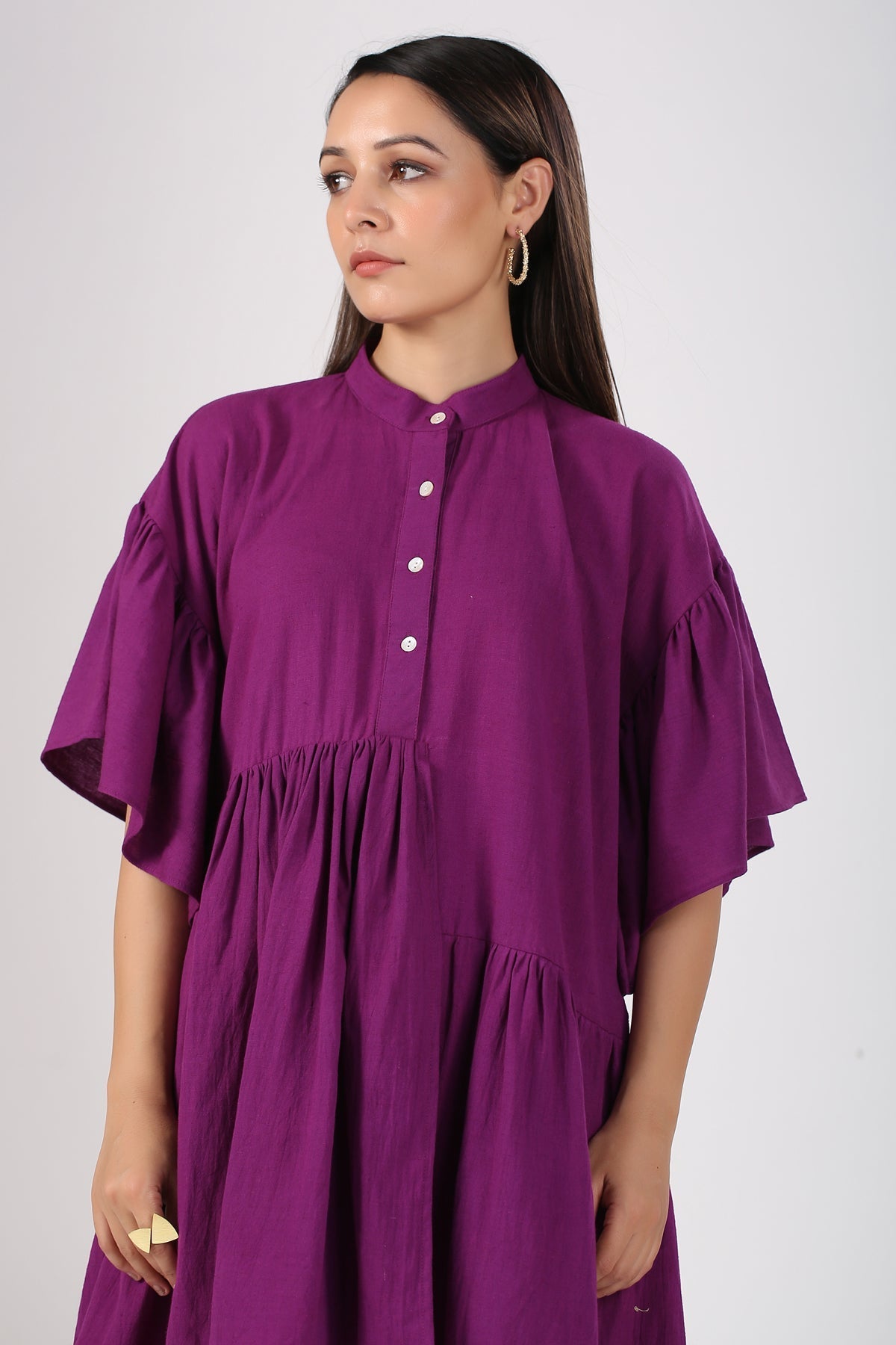 Purple Mini Dress by MOH-The Eternal Dhaga with Casual Wear, Cotton, Mini Dresses, Moh-The eternal Dhaga, Natural, Purple, Relaxed Fit, Shirt Dresses, Solids, Womenswear at Kamakhyaa for sustainable fashion