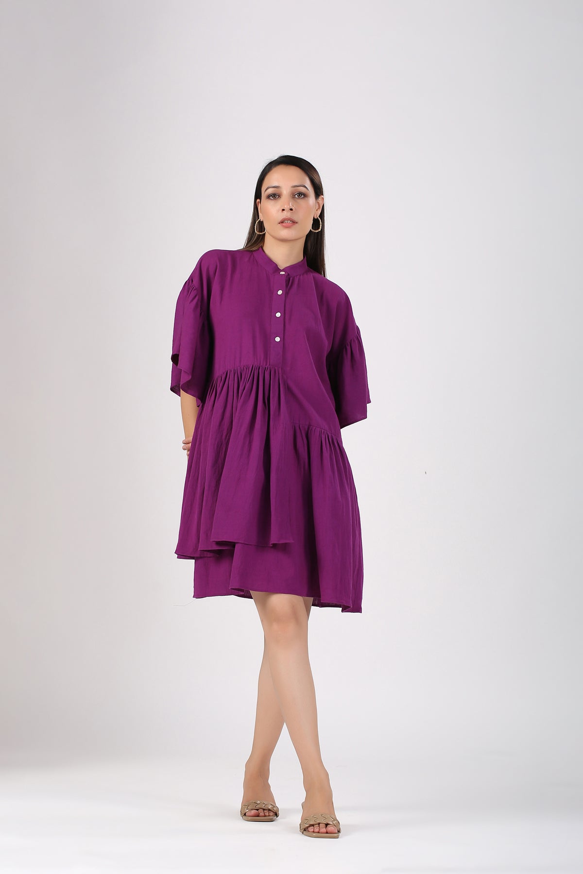 Purple Mini Dress by MOH-The Eternal Dhaga with Casual Wear, Cotton, Mini Dresses, Moh-The eternal Dhaga, Natural, Purple, Relaxed Fit, Shirt Dresses, Solids, Womenswear at Kamakhyaa for sustainable fashion