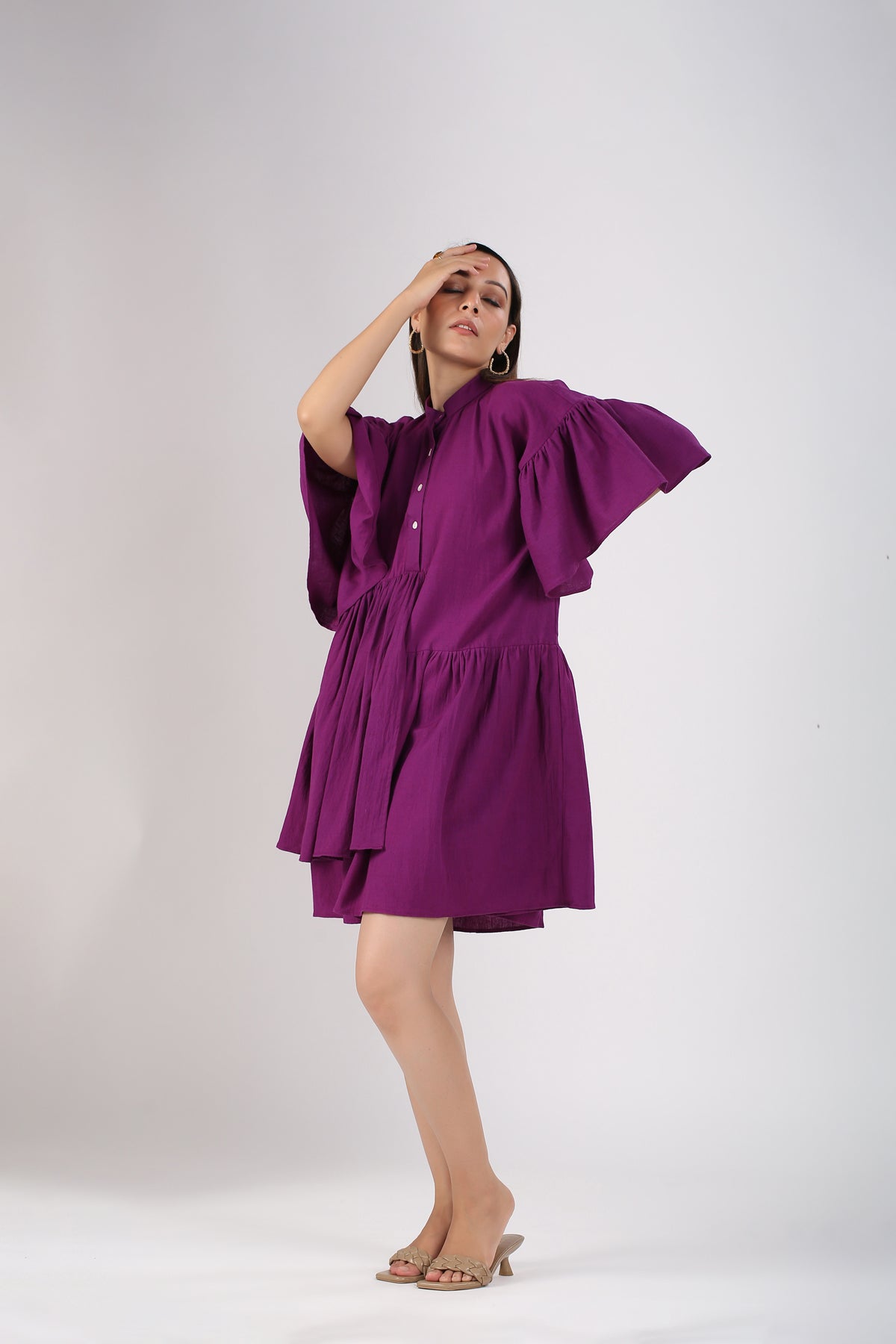 Purple Mini Dress by MOH-The Eternal Dhaga with Casual Wear, Cotton, Mini Dresses, Moh-The eternal Dhaga, Natural, Purple, Relaxed Fit, Shirt Dresses, Solids, Womenswear at Kamakhyaa for sustainable fashion