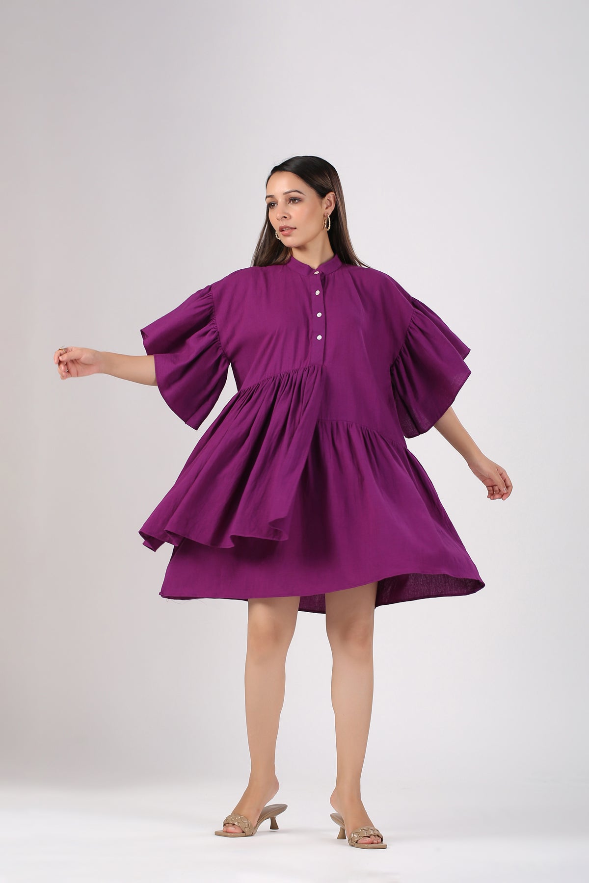 Purple Mini Dress by MOH-The Eternal Dhaga with Casual Wear, Cotton, Mini Dresses, Moh-The eternal Dhaga, Natural, Purple, Relaxed Fit, Shirt Dresses, Solids, Womenswear at Kamakhyaa for sustainable fashion