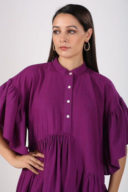 Purple Mini Dress by MOH-The Eternal Dhaga with Casual Wear, Cotton, Mini Dresses, Moh-The eternal Dhaga, Natural, Purple, Relaxed Fit, Shirt Dresses, Solids, Womenswear at Kamakhyaa for sustainable fashion