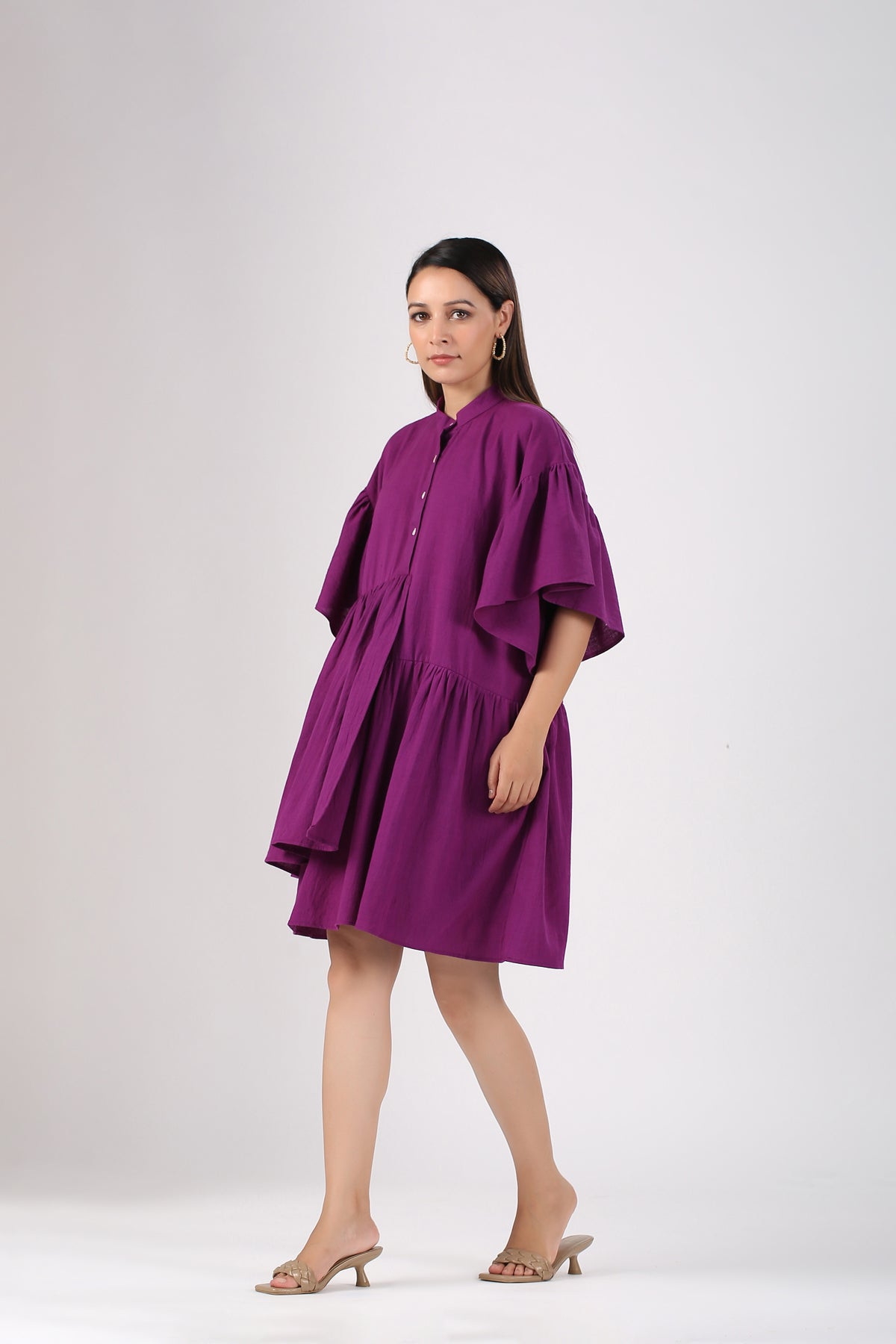 Purple Mini Dress by MOH-The Eternal Dhaga with Casual Wear, Cotton, Mini Dresses, Moh-The eternal Dhaga, Natural, Purple, Relaxed Fit, Shirt Dresses, Solids, Womenswear at Kamakhyaa for sustainable fashion