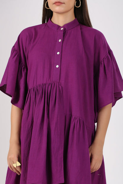 Purple Mini Dress by MOH-The Eternal Dhaga with Casual Wear, Cotton, Mini Dresses, Moh-The eternal Dhaga, Natural, Purple, Relaxed Fit, Shirt Dresses, Solids, Womenswear at Kamakhyaa for sustainable fashion