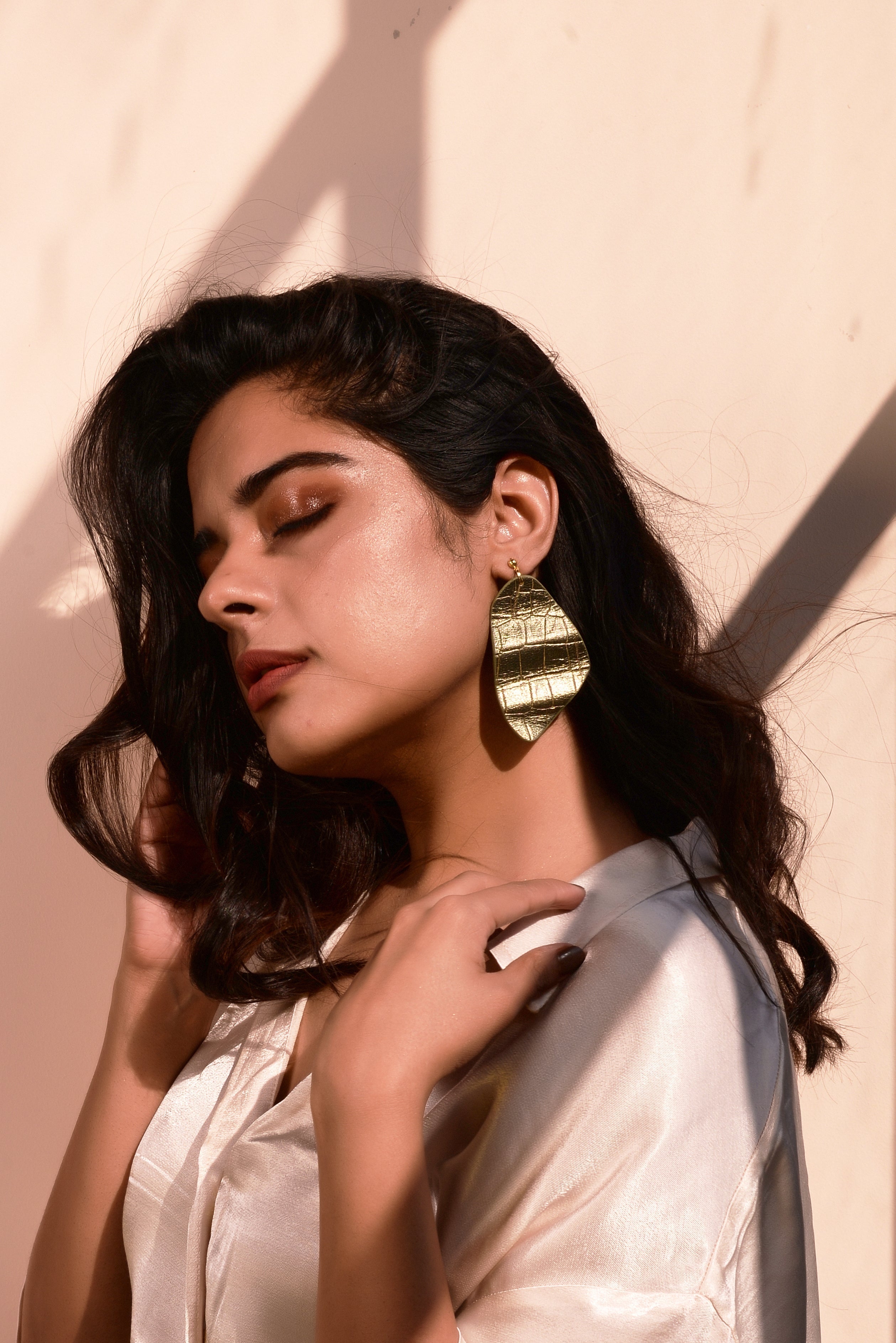 Quiv Earring by Noupelle with Casual Wear, Danglers, Fashion Jewellery, Free Size, Gold, Less than $50, Short Earrings, Upcycled, Upcycled from Leather Waste, Women Led Designer at Kamakhyaa for sustainable fashion