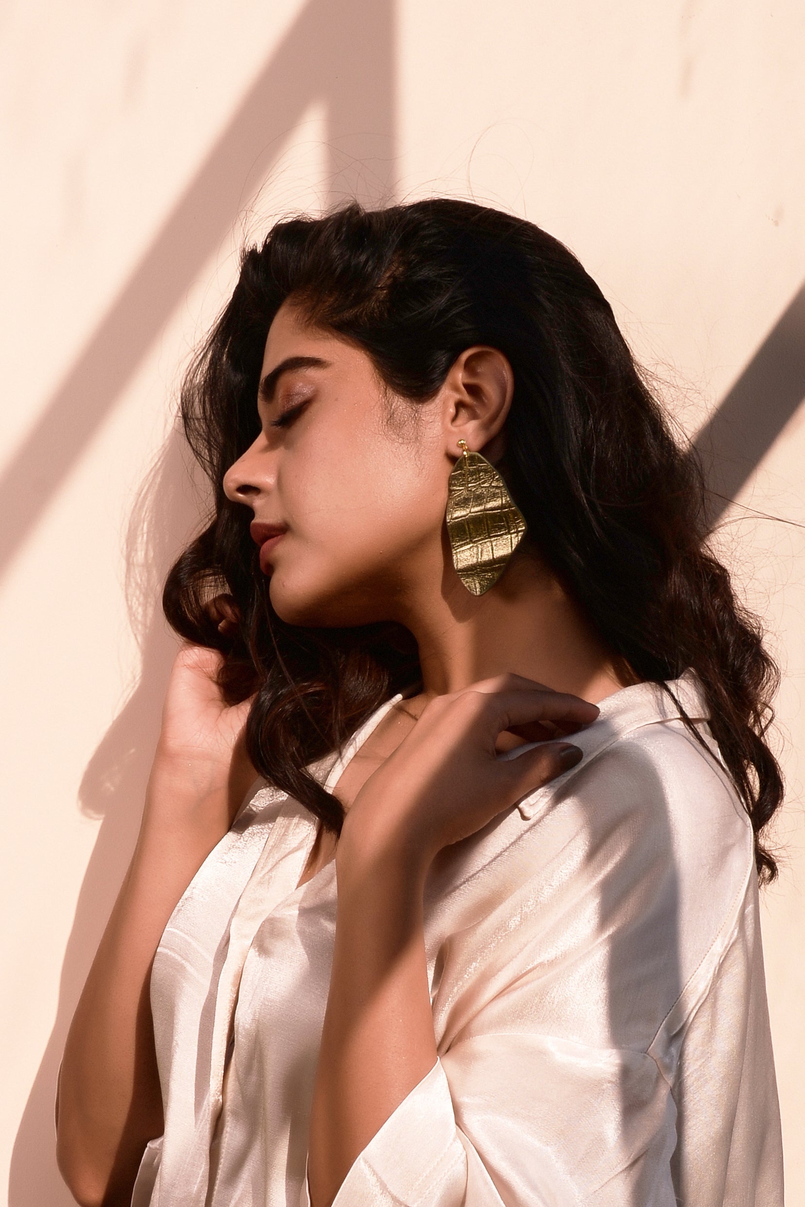 Quiv Earring by Noupelle with Casual Wear, Danglers, Fashion Jewellery, Free Size, Gold, Less than $50, Short Earrings, Upcycled, Upcycled from Leather Waste, Women Led Designer at Kamakhyaa for sustainable fashion