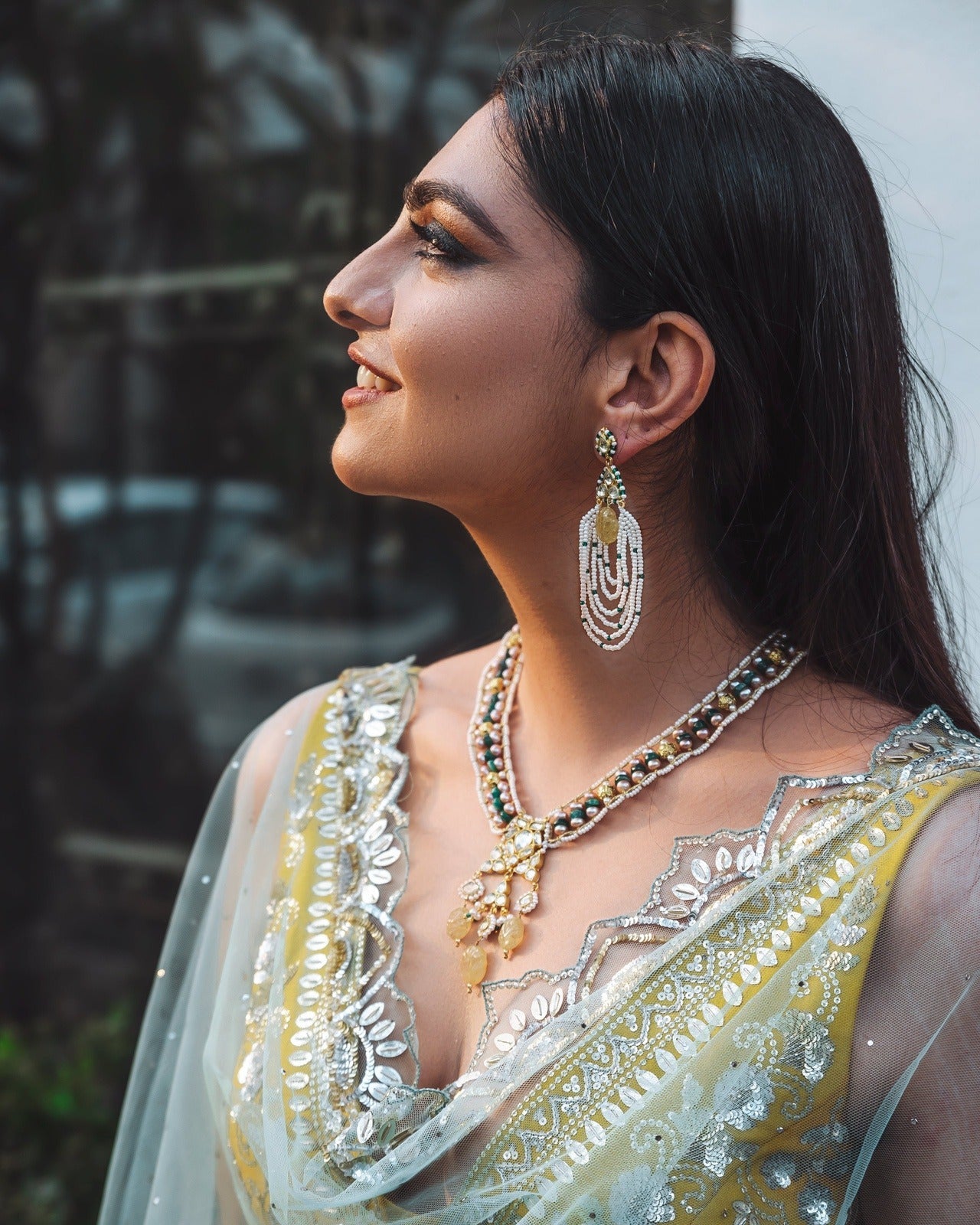 White Necklace Niseni Polki Citrine by House Of Heer with Add Ons, Festive Jewellery, Festive Wear, Free Size, Gemstone, jewelry, Jewelry Sets, July Sale, July Sale 2023, Mix metal, Multicolor, Natural, Pearl, Polkis, Textured, Wedding Gifts at Kamakhyaa for sustainable fashion