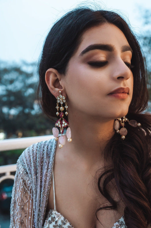 Red Long Earring Quartz Polki by House Of Heer with Alloy Metal, Festive Jewellery, Festive Wear, Free Size, jewelry, July Sale, July Sale 2023, Long Earrings, Natural, Red, Solids at Kamakhyaa for sustainable fashion