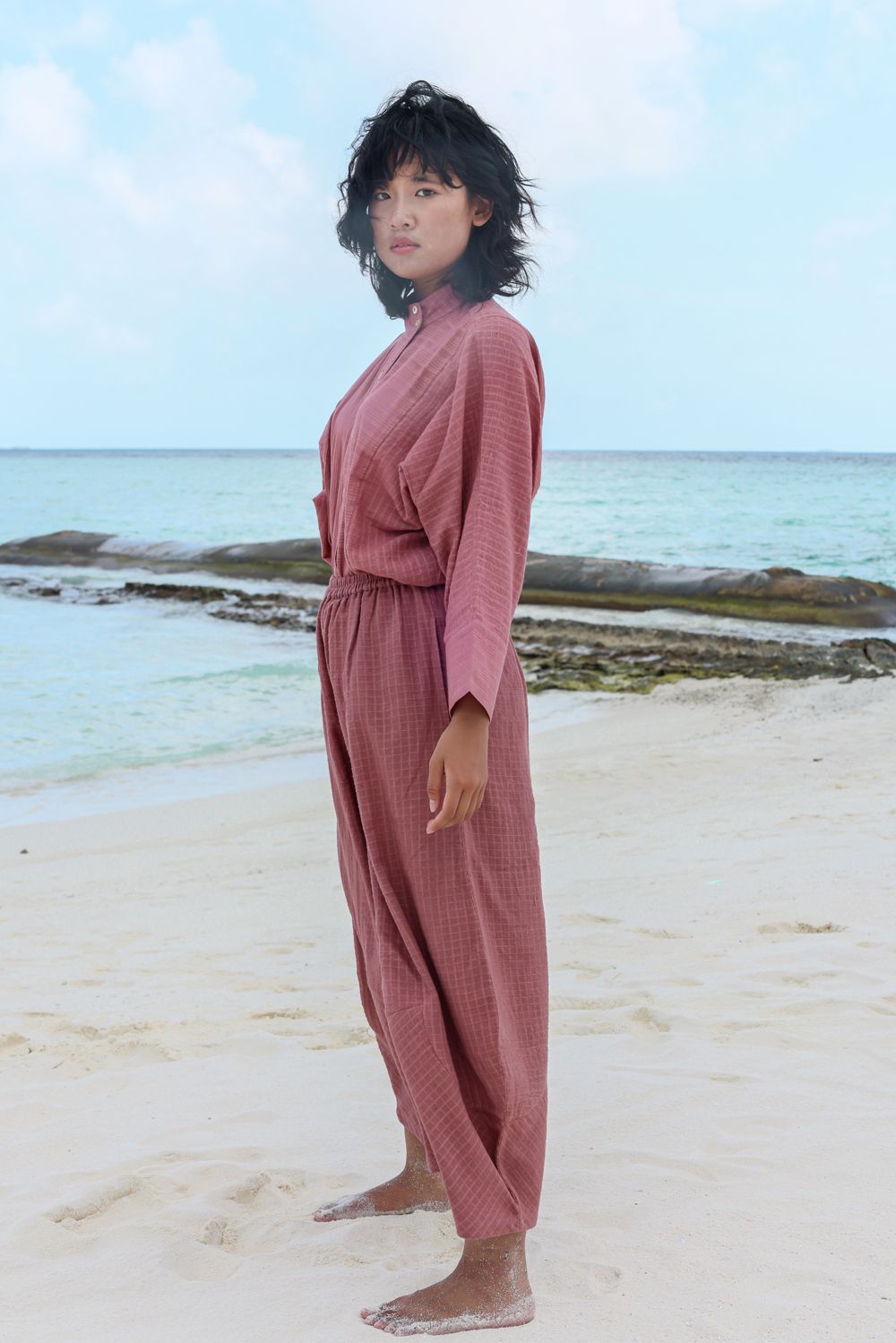 Recycled Cotton Pink Loose Pants by Raas with Azo Free Dyes, Cotton, Layla, Pants, Pink, Recycled, Relaxed Fit, Resort Wear, Solids, Womenswear at Kamakhyaa for sustainable fashion