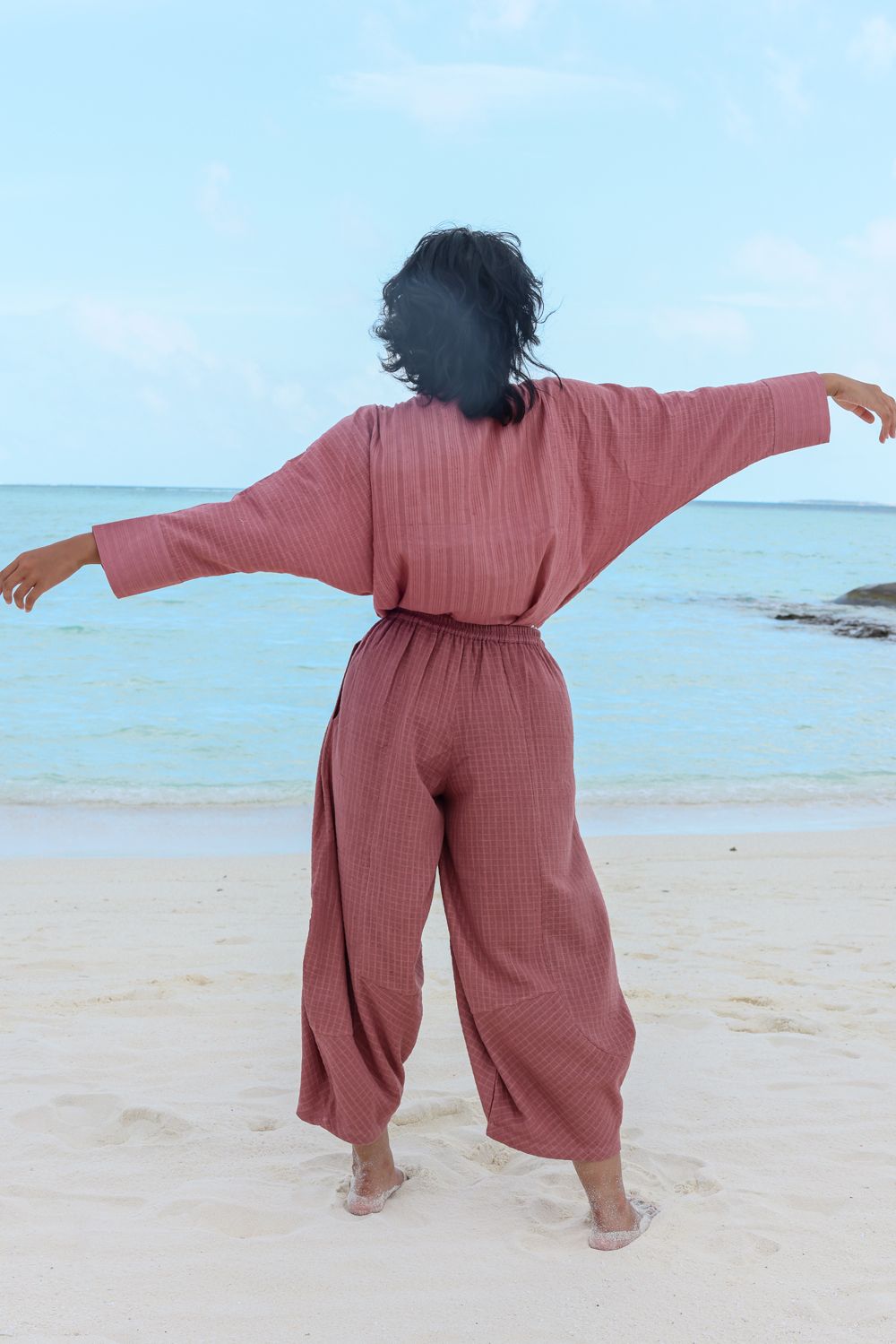 Recycled Cotton Pink Loose Pants by Raas with Azo Free Dyes, Cotton, Layla, Pants, Pink, Recycled, Relaxed Fit, Resort Wear, Solids, Womenswear at Kamakhyaa for sustainable fashion