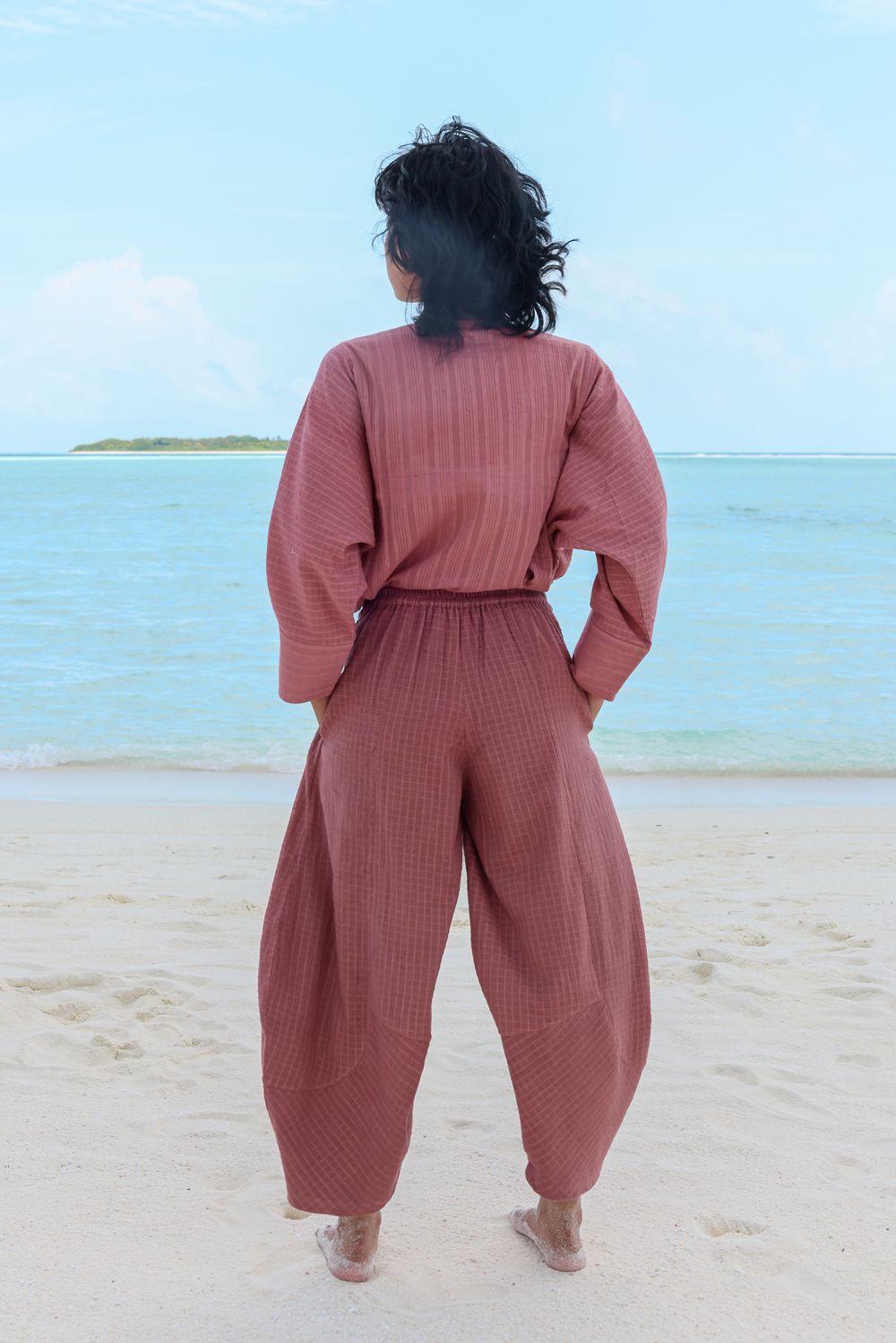 Recycled Cotton Pink Loose Pants by Raas with Azo Free Dyes, Cotton, Layla, Pants, Pink, Recycled, Relaxed Fit, Resort Wear, Solids, Womenswear at Kamakhyaa for sustainable fashion