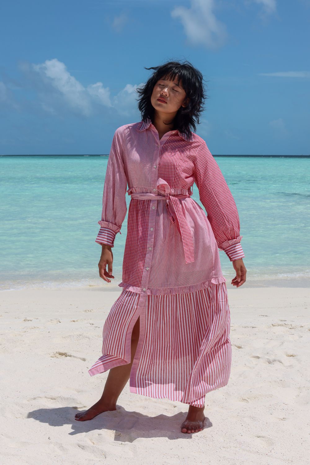 Recycled Cotton Pink Tiered Dress at Kamakhyaa by Raas. This item is Azo Free Dyes, Casual Wear, Cotton, Layla, Maxi Dresses, Pink, Recycled, Relaxed Fit, Solids, Tiered Dresses, Womenswear