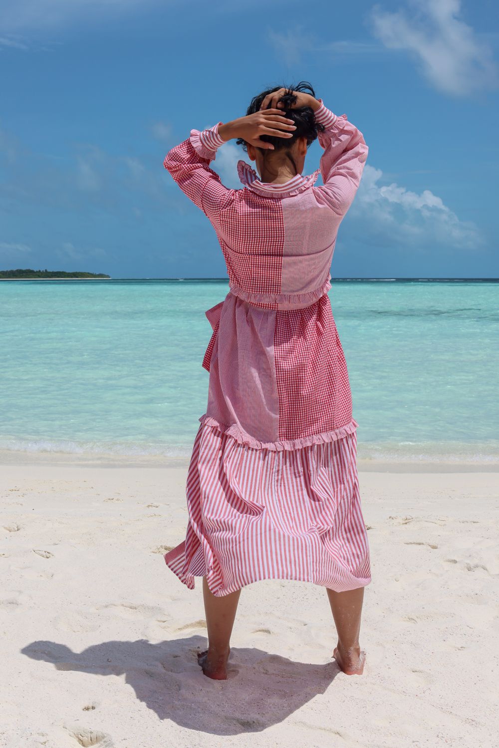 Recycled Cotton Pink Tiered Dress by Raas with Azo Free Dyes, Casual Wear, Cotton, Layla, Maxi Dresses, Pink, Recycled, Relaxed Fit, Solids, Tiered Dresses, Womenswear at Kamakhyaa for sustainable fashion