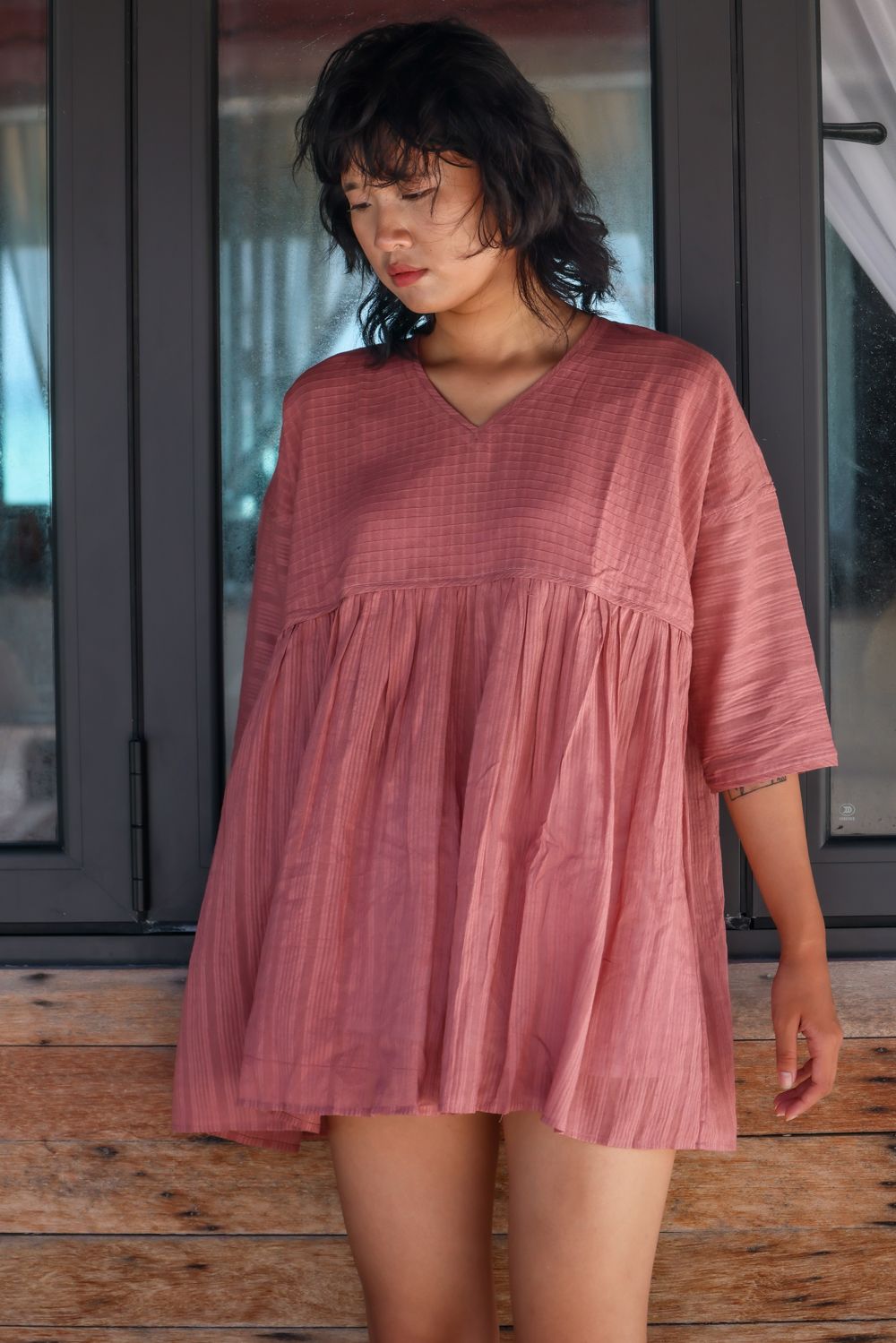 Recycled Cotton Pink Relaxed Tunic Top by Raas with Azo Free Dyes, Casual Wear, Cotton, Layla, Pink, Recycled, Relaxed Fit, Solids, Tunic Tops, Womenswear at Kamakhyaa for sustainable fashion