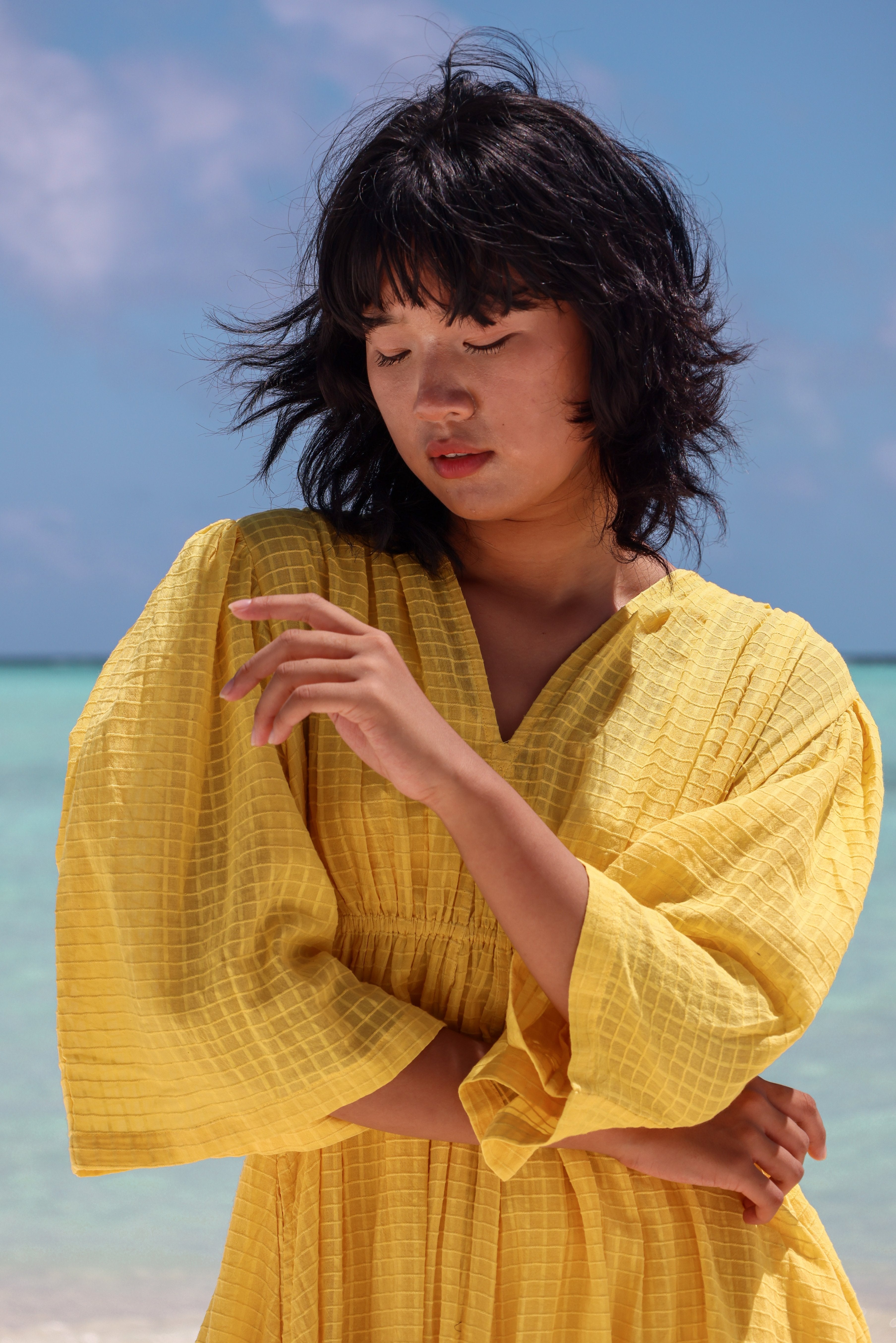 Recycled Cotton Yellow Maxi Dress by Raas with Azo Free Dyes, Best Selling, Layla, Maxi Dresses, Recycled, Recycled Cotton, Relaxed Fit, Resort Wear, Solids, Womenswear, Yellow at Kamakhyaa for sustainable fashion