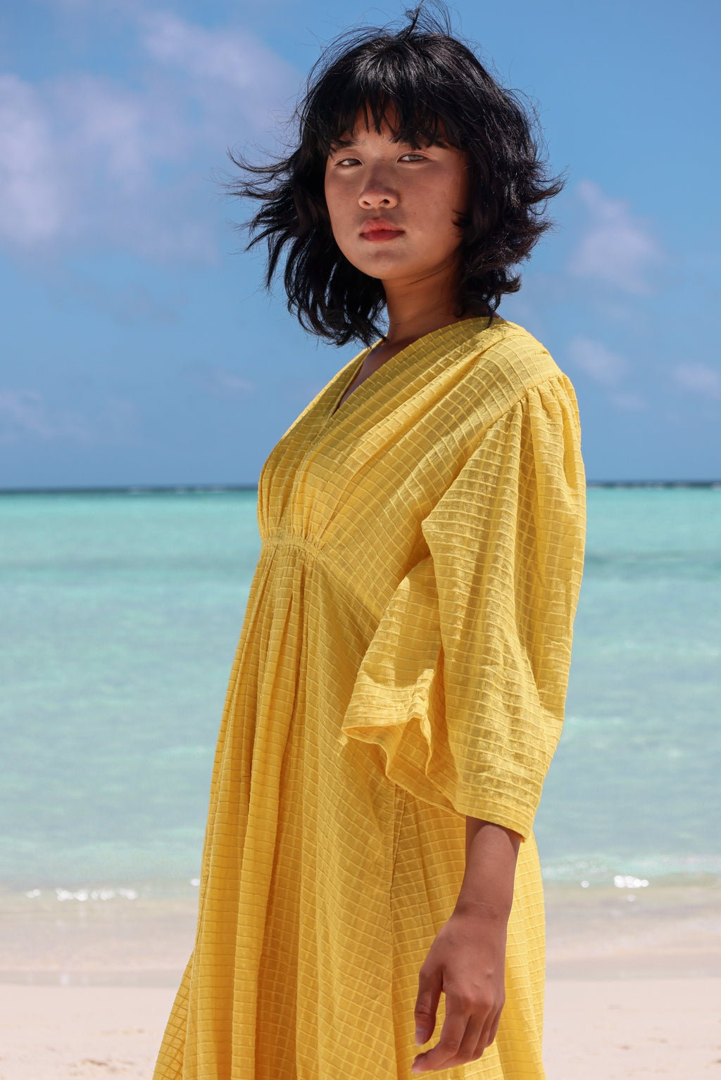 Recycled Cotton Yellow Maxi Dress by Raas with Azo Free Dyes, Best Selling, Layla, Maxi Dresses, Recycled, Recycled Cotton, Relaxed Fit, Resort Wear, Solids, Womenswear, Yellow at Kamakhyaa for sustainable fashion