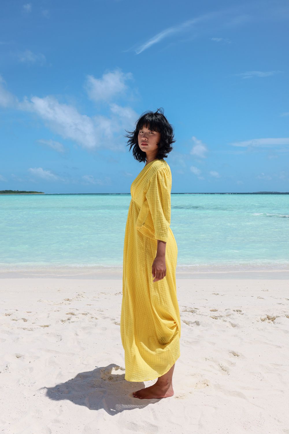 Recycled Cotton Yellow Maxi Dress by Raas with Azo Free Dyes, Best Selling, Layla, Maxi Dresses, Recycled, Recycled Cotton, Relaxed Fit, Resort Wear, Solids, Womenswear, Yellow at Kamakhyaa for sustainable fashion