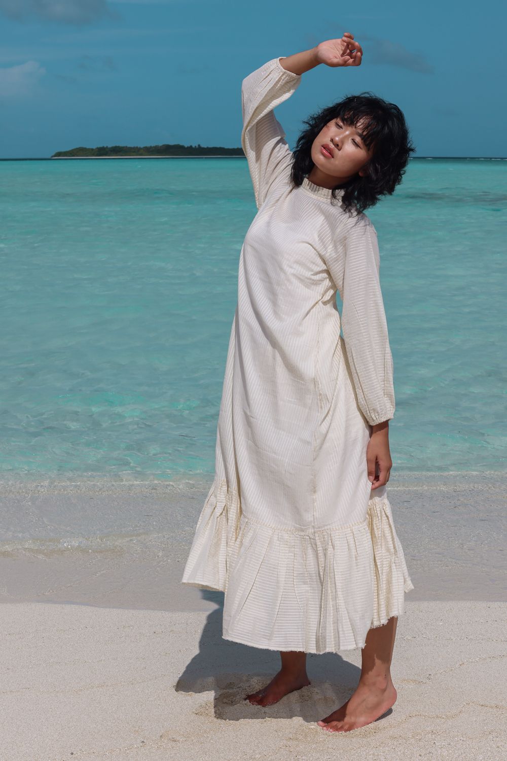 Recycled Off-White Cotton Dress by Raas with Azo Free Dyes, Casual Wear, Cotton, Layla, Maxi Dresses, Off-White, Recycled, Regular Fit, Solids, Womenswear at Kamakhyaa for sustainable fashion