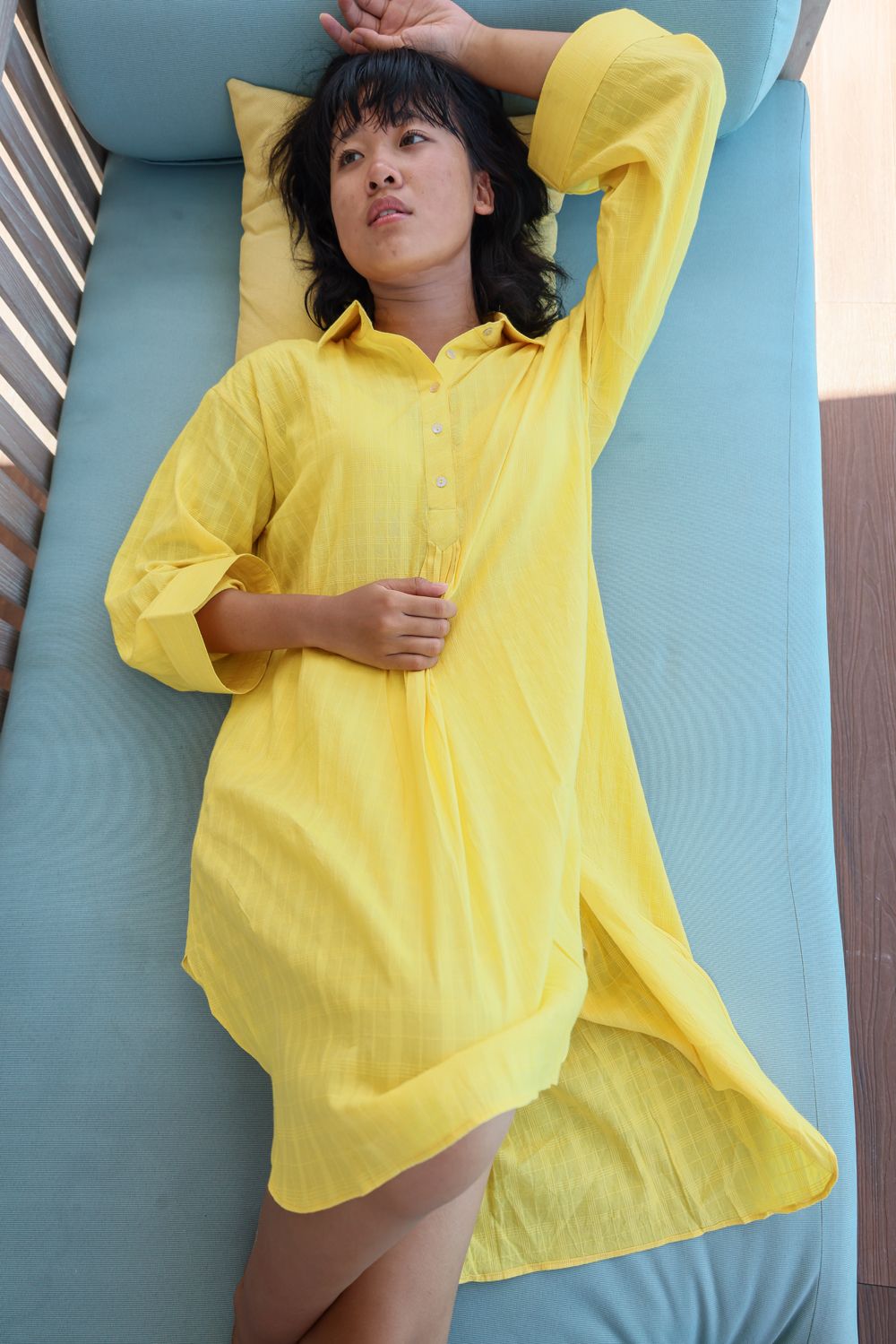 Recycled Yellow Cotton Shirt by Raas with Azo Free Dyes, Casual Wear, Cotton, Layla, Recycled, Relaxed Fit, Shirts, Solids, Womenswear, Yellow at Kamakhyaa for sustainable fashion