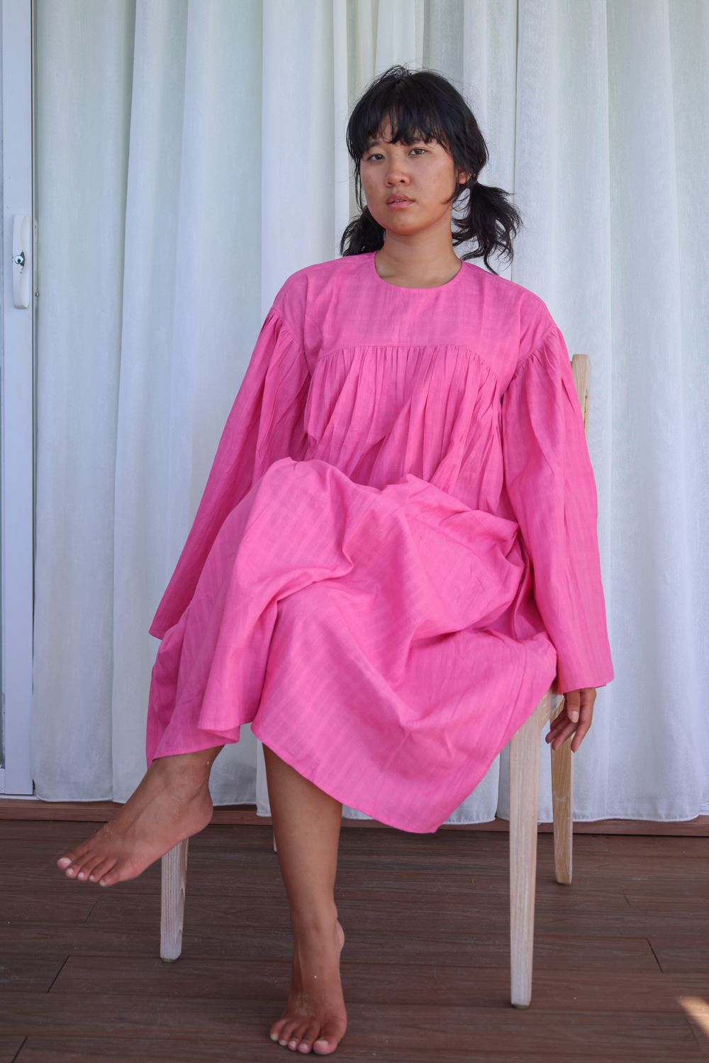 Recycled Cotton Pink Midi Dress by Raas with Azo Free Dyes, Cotton, Layla, Midi Dresses, Pink, Recycled, Relaxed Fit, Resort Wear, Solids, Womenswear at Kamakhyaa for sustainable fashion