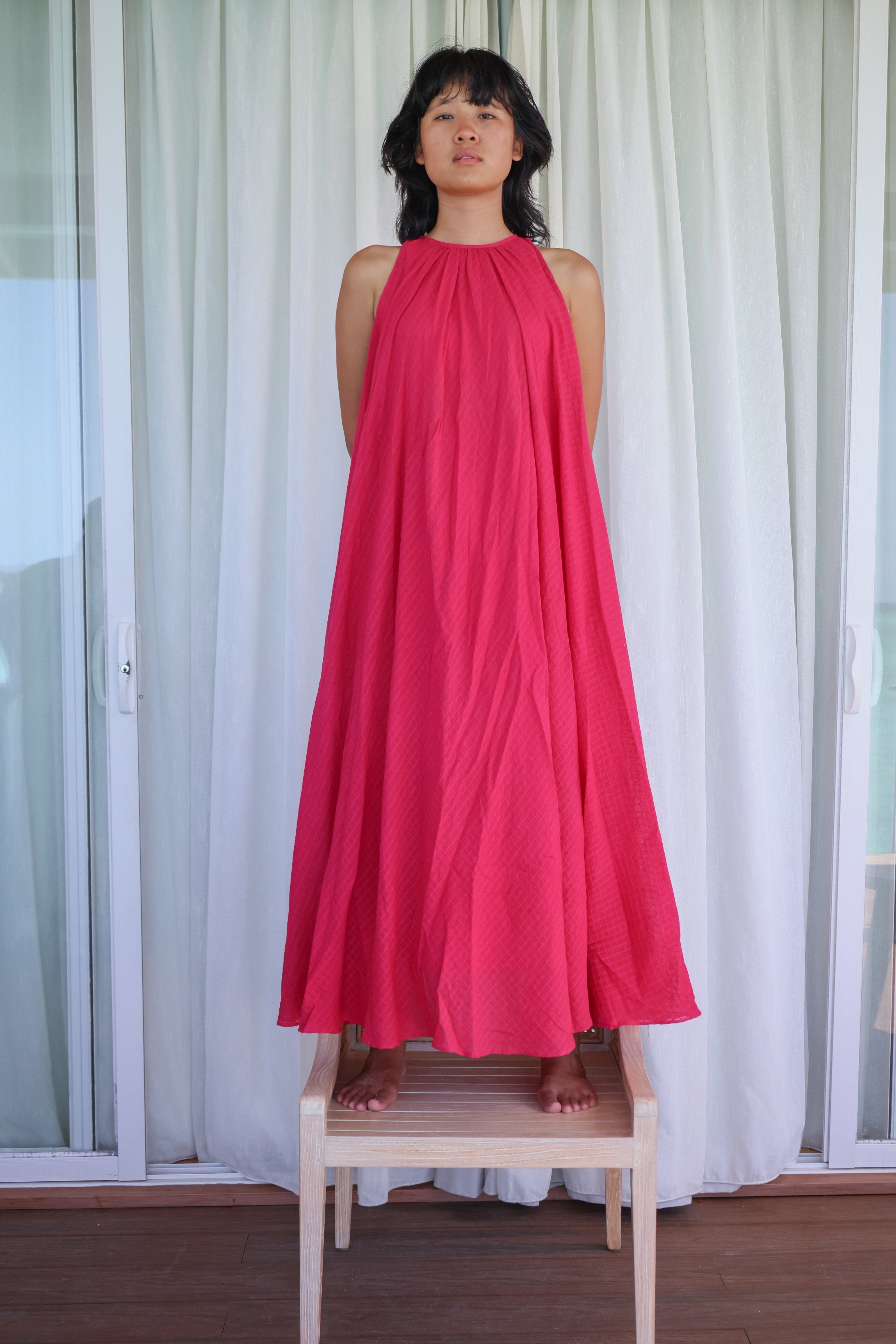 Recycled Pink Cotton Dress by Raas with Azo Free Dyes, Cotton, Layla, Maxi Dresses, Pink, Recycled, Relaxed Fit, Resort Wear, Solids, Womenswear at Kamakhyaa for sustainable fashion