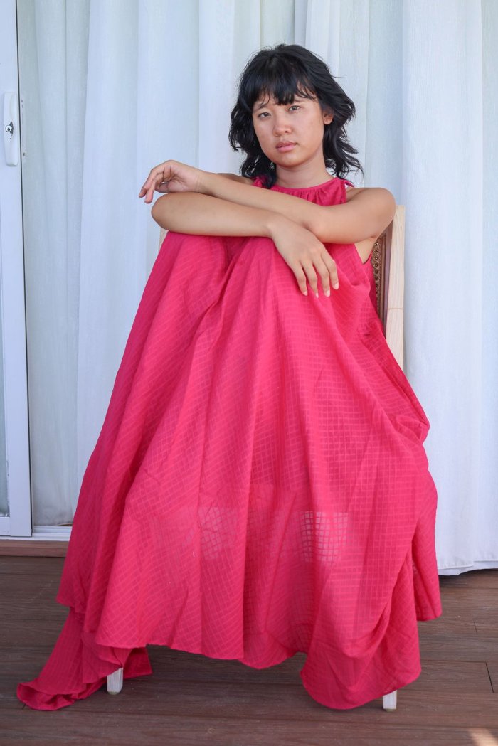 Recycled Pink Cotton Dress by Raas with Azo Free Dyes, Cotton, Layla, Maxi Dresses, Pink, Recycled, Relaxed Fit, Resort Wear, Solids, Womenswear at Kamakhyaa for sustainable fashion