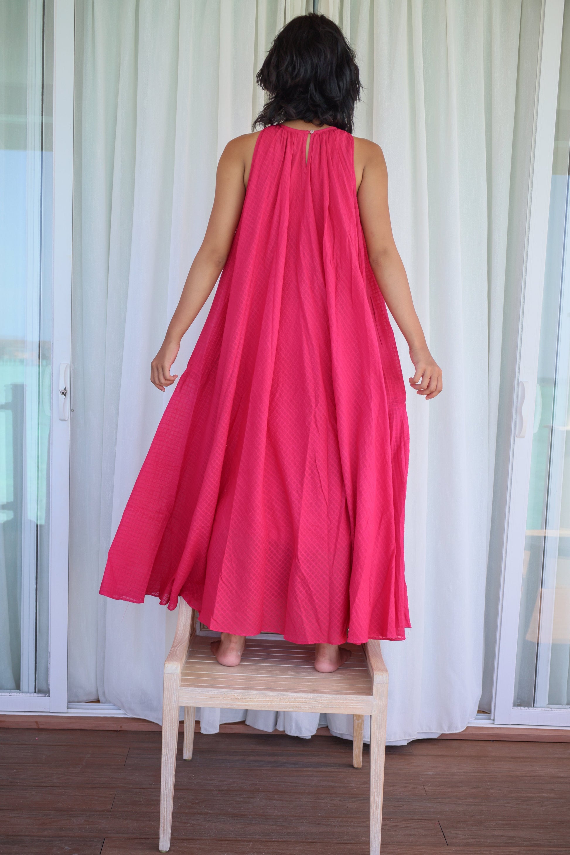 Recycled Pink Cotton Dress by Raas with Azo Free Dyes, Cotton, Layla, Maxi Dresses, Pink, Recycled, Relaxed Fit, Resort Wear, Solids, Womenswear at Kamakhyaa for sustainable fashion