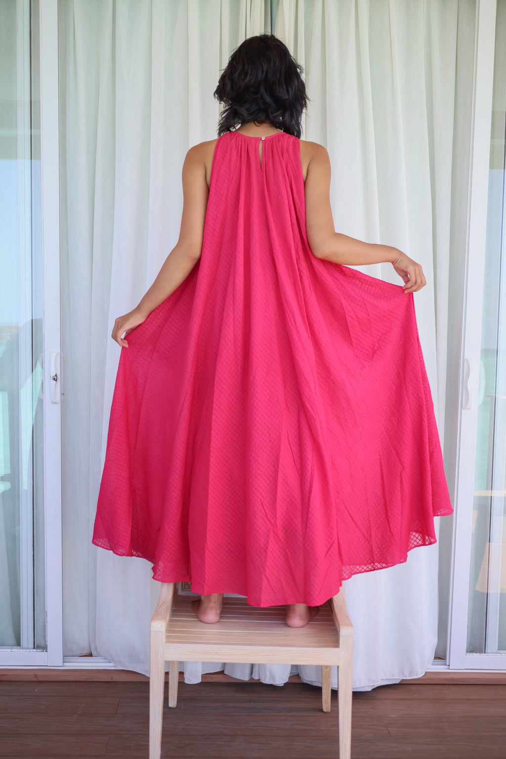 Recycled Pink Cotton Dress by Raas with Azo Free Dyes, Cotton, Layla, Maxi Dresses, Pink, Recycled, Relaxed Fit, Resort Wear, Solids, Womenswear at Kamakhyaa for sustainable fashion