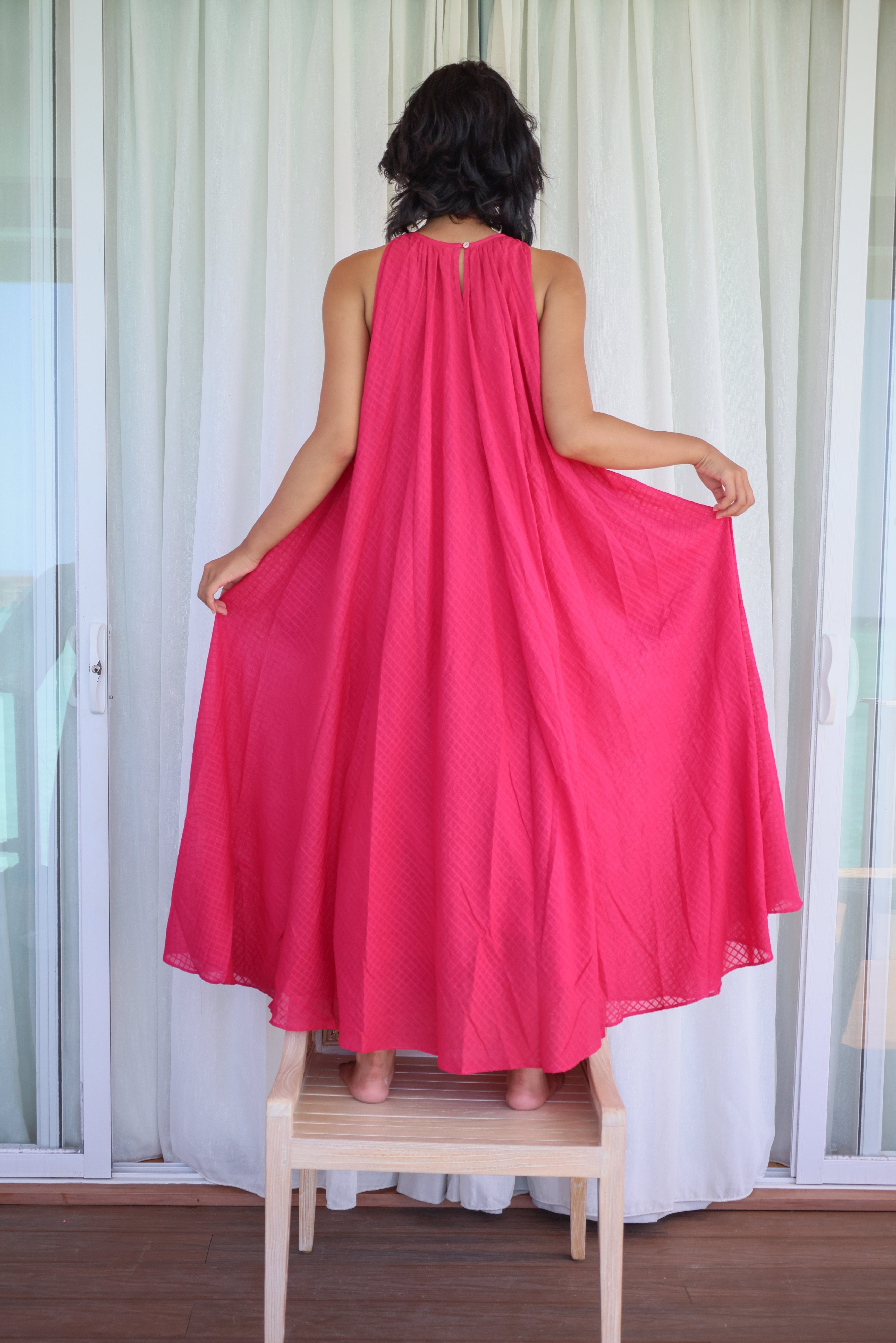 Recycled Pink Cotton Dress by Raas with Azo Free Dyes, Cotton, Layla, Maxi Dresses, Pink, Recycled, Relaxed Fit, Resort Wear, Solids, Womenswear at Kamakhyaa for sustainable fashion