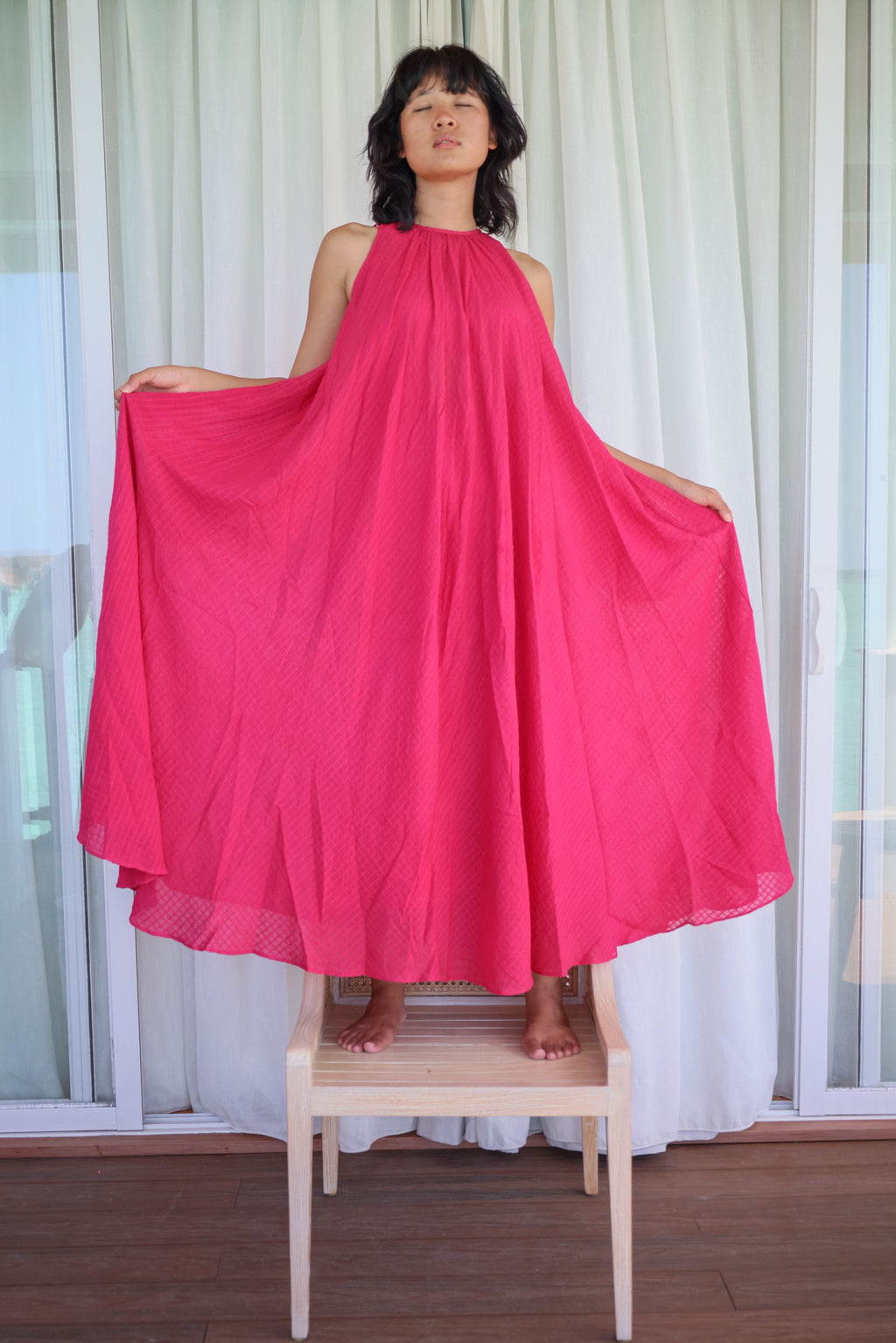 Recycled Pink Cotton Dress by Raas with Azo Free Dyes, Cotton, Layla, Maxi Dresses, Pink, Recycled, Relaxed Fit, Resort Wear, Solids, Womenswear at Kamakhyaa for sustainable fashion