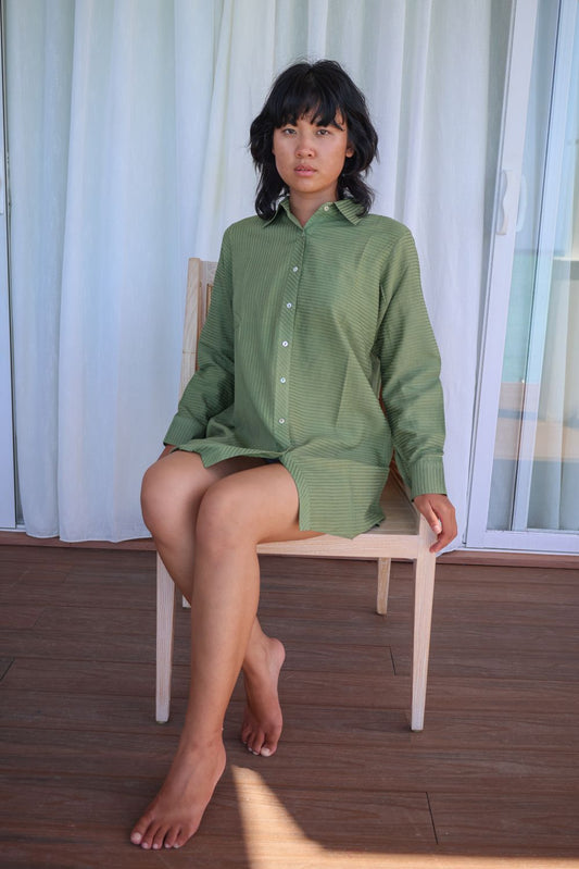 Recycled Cotton Green Solid Shirt by Raas with Azo Free Dyes, Casual Wear, Cotton, Green, Layla, Recycled, Relaxed Fit, Shirts, Solids, Womenswear at Kamakhyaa for sustainable fashion